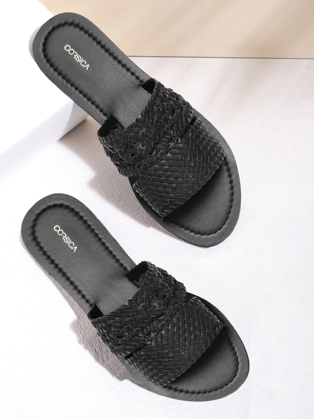 

CORSICA Women Black Braided Open Toe Flats