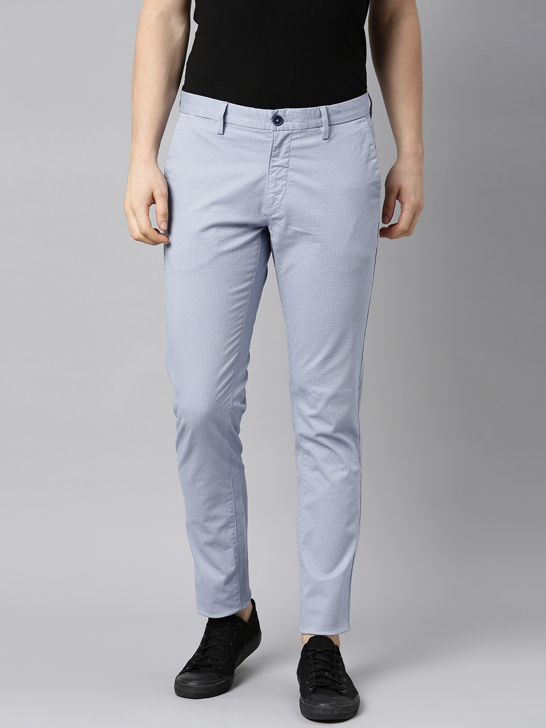 

U S Polo Assn Men Blue Checked Regular Trousers