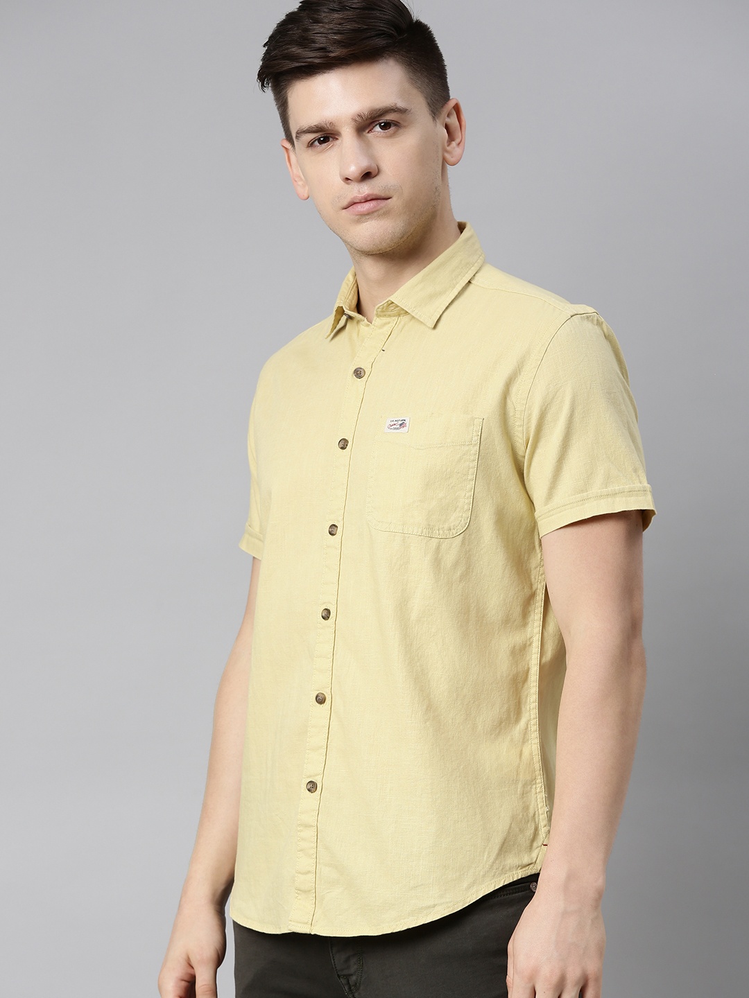 

U S Polo Assn Denim Co Men Yellow Solid Casual Shirt