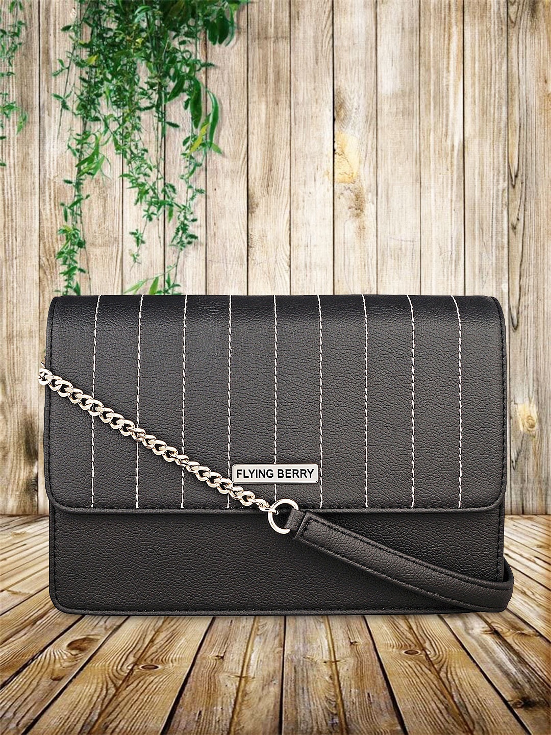 

FLYING BERRY Black Solid PU Shopper Sling Bag