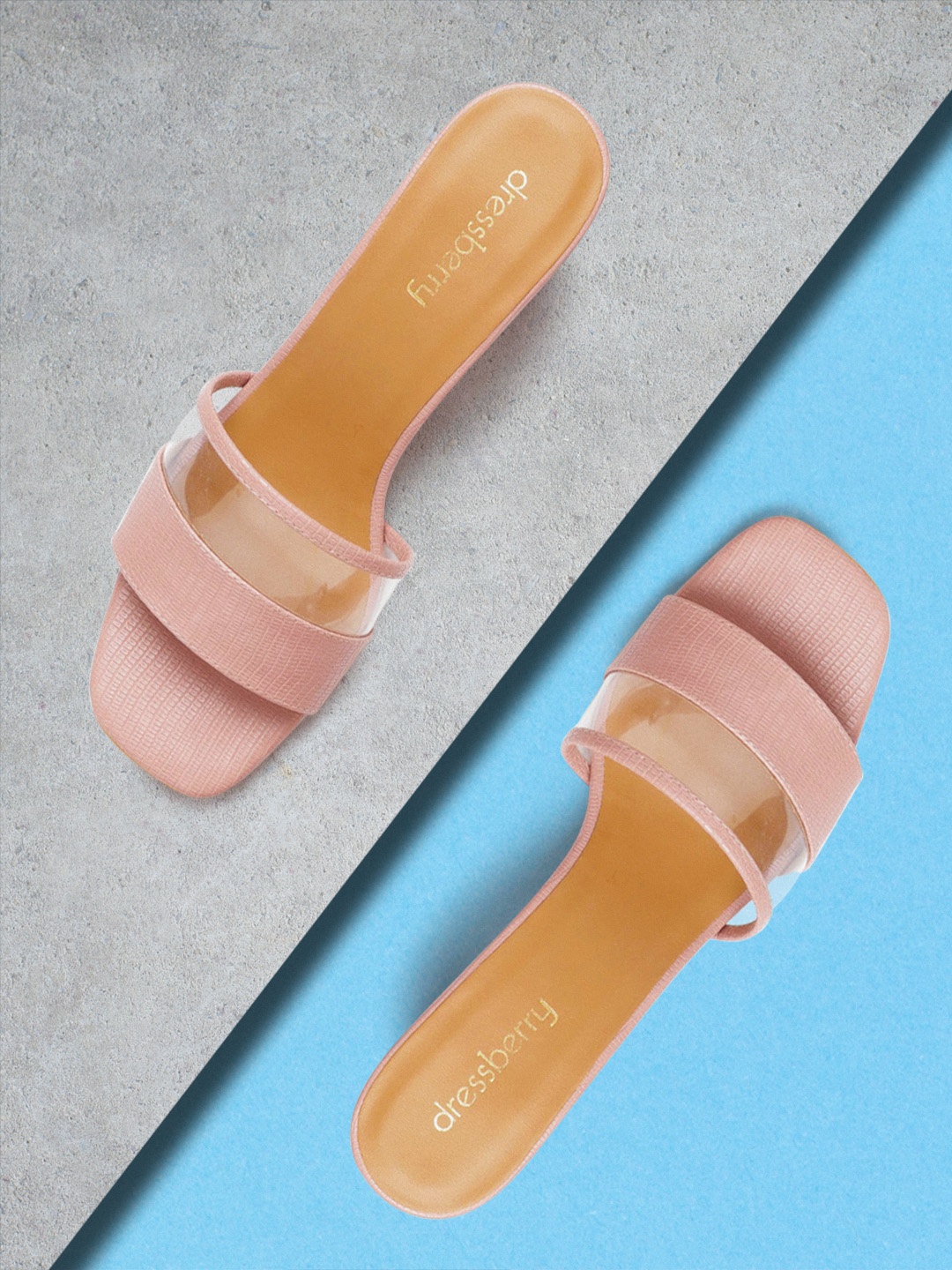 

DressBerry Pink & Transparent Snakeskin Textured Block Heels