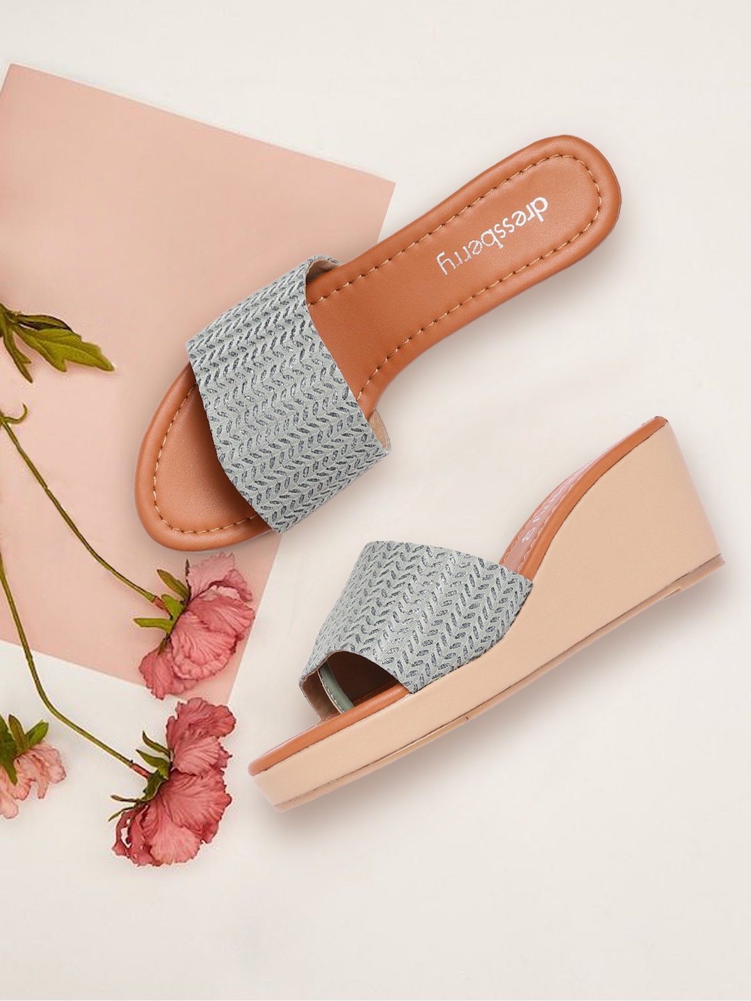 

DressBerry Green & Tan Brown Embellished PU Wedge Sandals