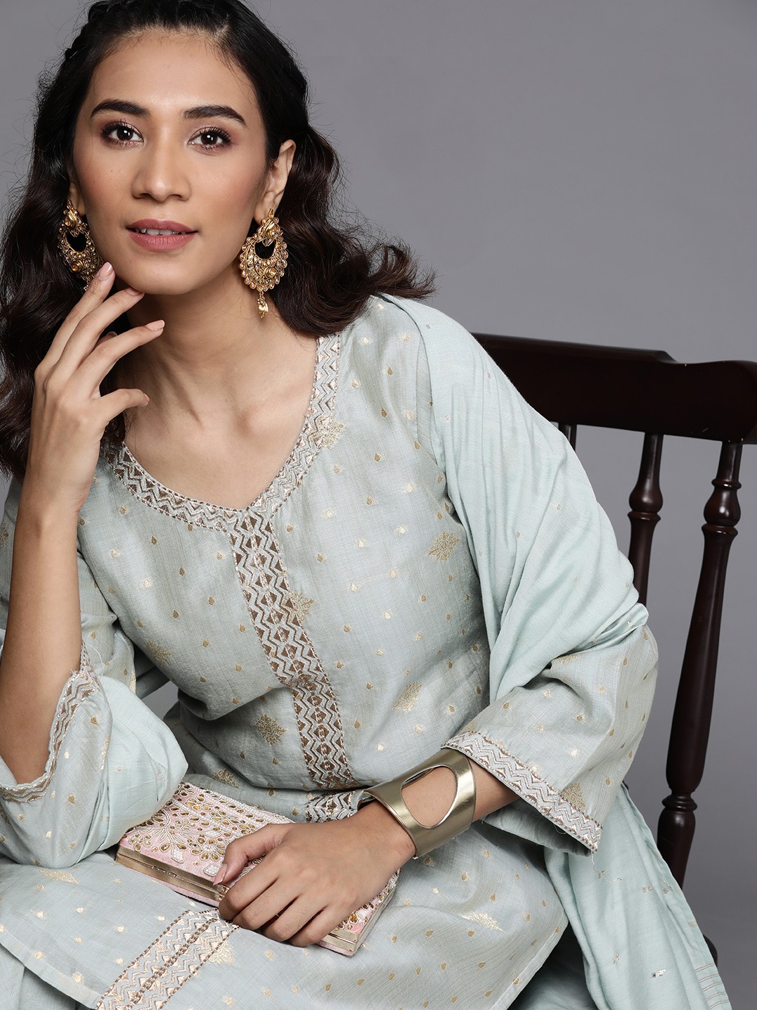 

Libas Women Green & Golden Ethnic Motifs Kurta with Palazzos & With Dupatta
