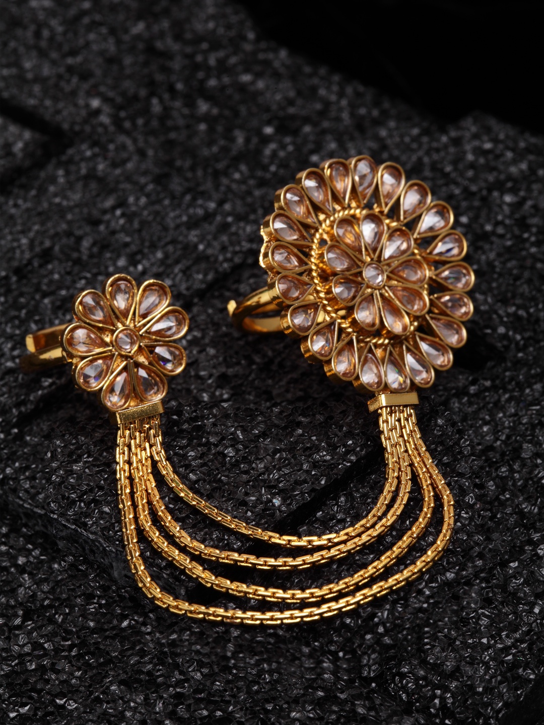 

PANASH Gold-Plated & White Kundan-Studded Handcrafted Adjustable Double Finger