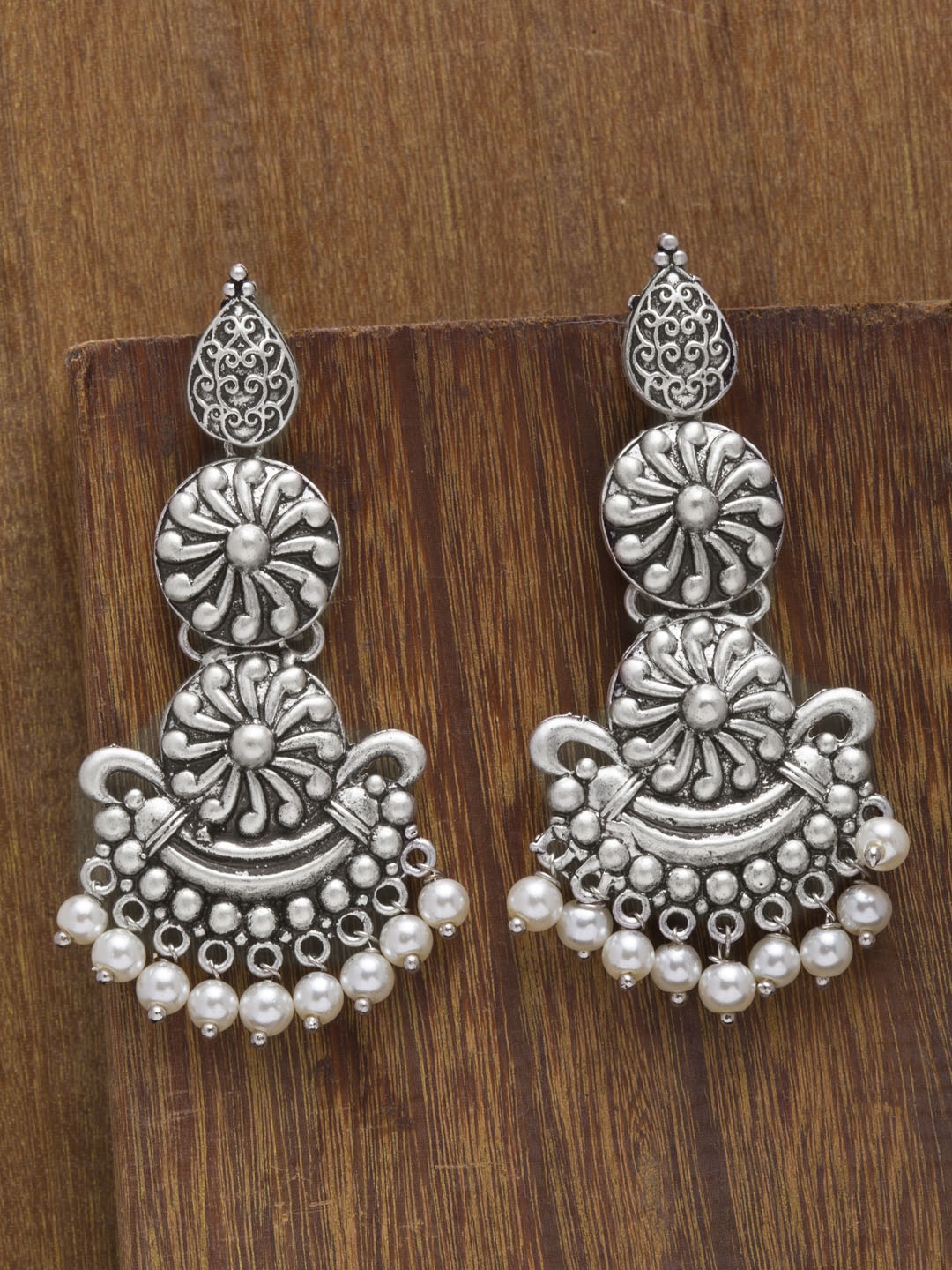 

PANASH Silver-Toned Contemporary Drop Earrings