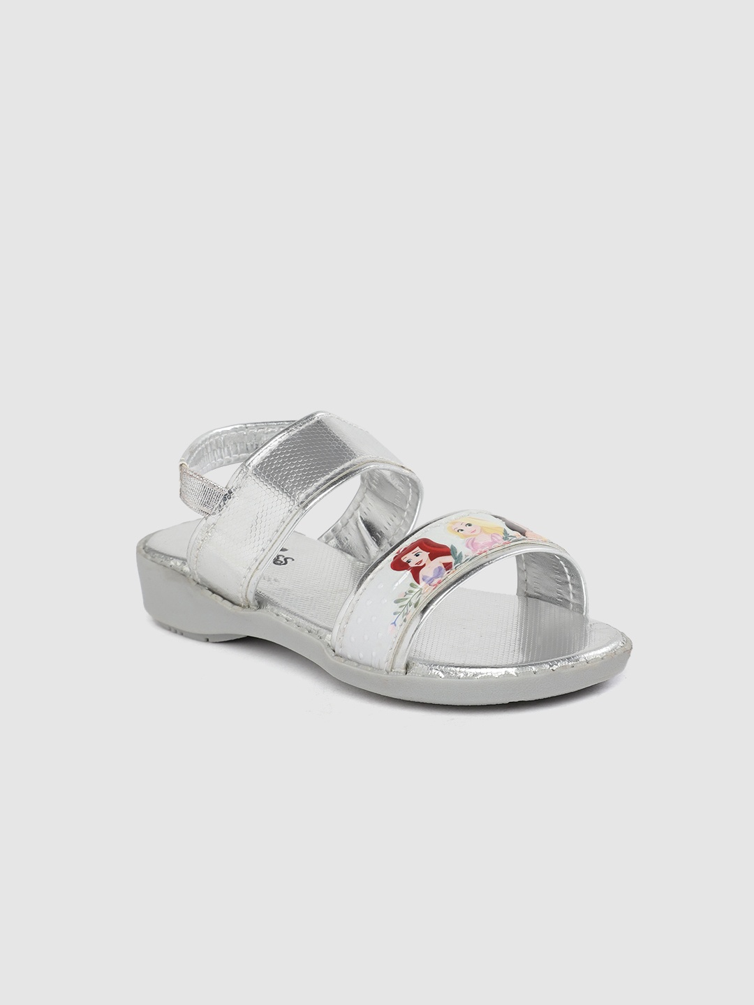 

toothless Girls Silver-Toned Disney Princess Printed Open Toe Flats