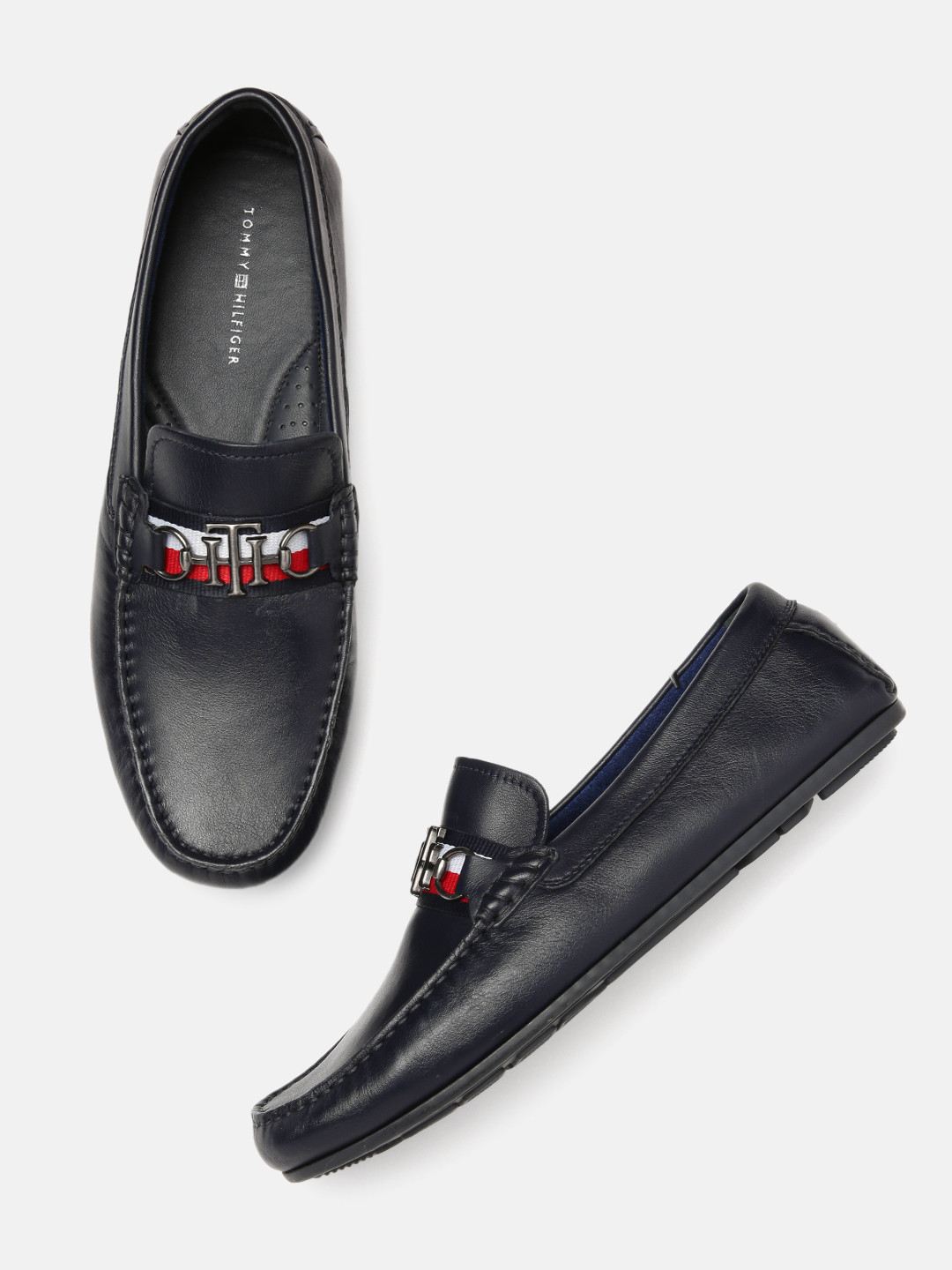 

Tommy Hilfiger Men Navy Blue Leather Horsebit Loafers