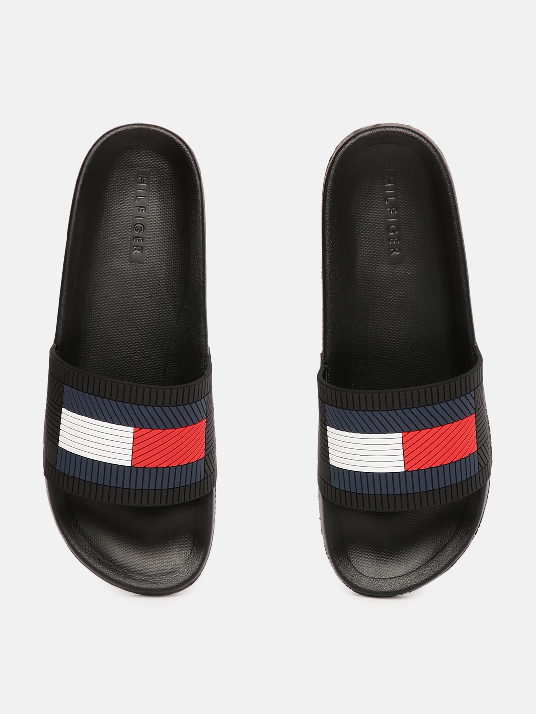 

Tommy Hilfiger Men Black and Red Solid Sliders