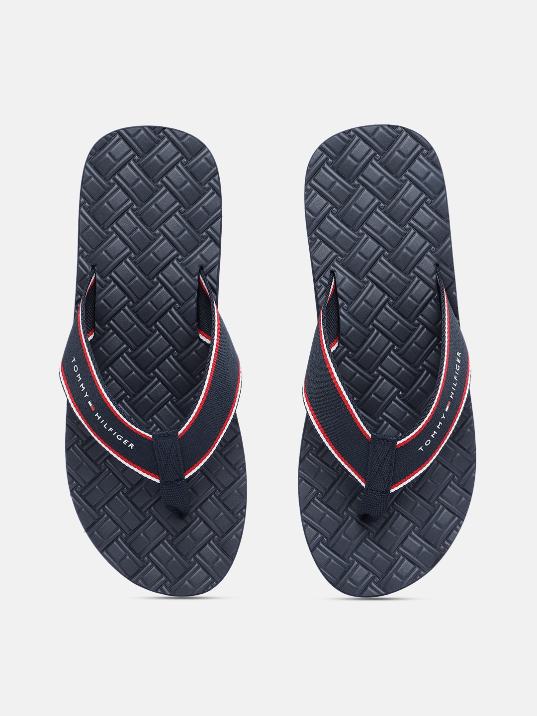 

Tommy Hilfiger Men Navy Blue & Red SIGNATURE BEACH Self Design Thong Flip-Flops