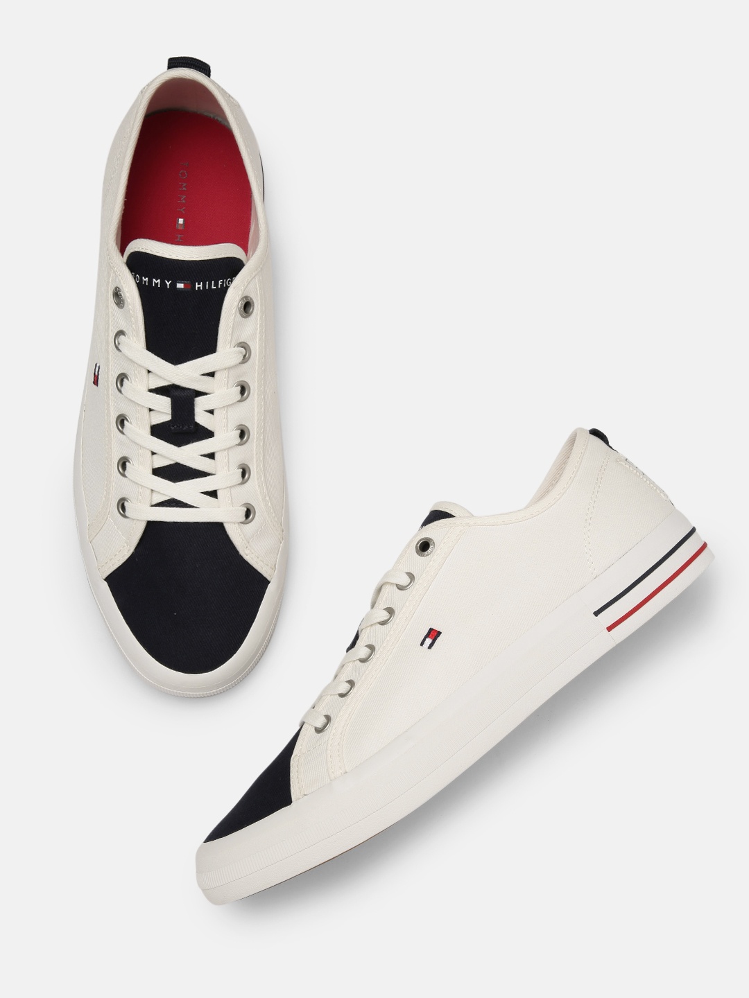 

Tommy Hilfiger Men White & Navy Blue Colourblocked LIABILITY VULC Sneakers