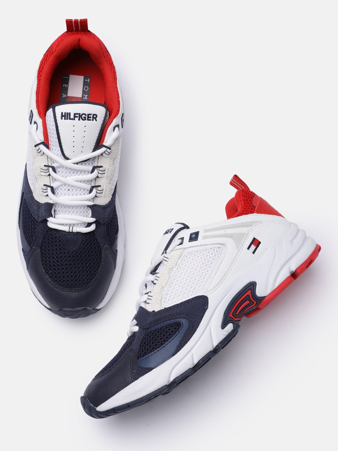 

Tommy Hilfiger Men Blue & White ARCHIVE MIX RUNNER Leather Sneakers