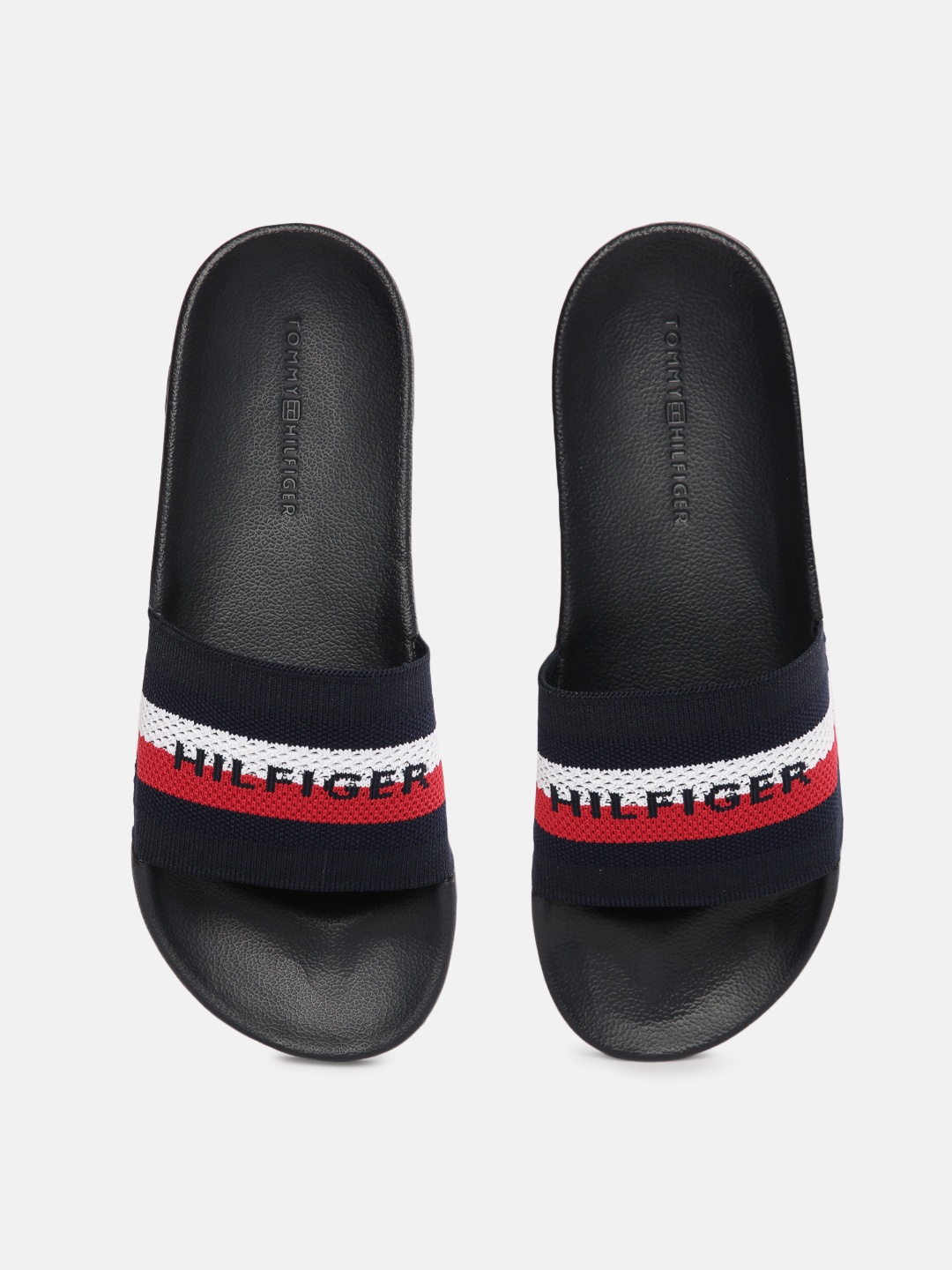 

Tommy Hilfiger Men Black and Red Solid Sliders