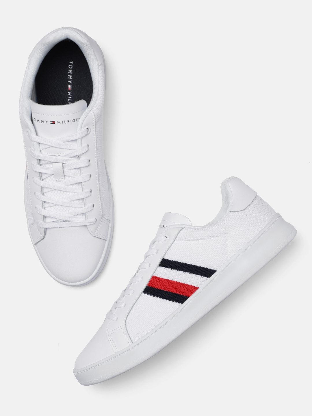 

Tommy Hilfiger Men White CUPSOLE COURT STRIPES Woven Design Sneakers