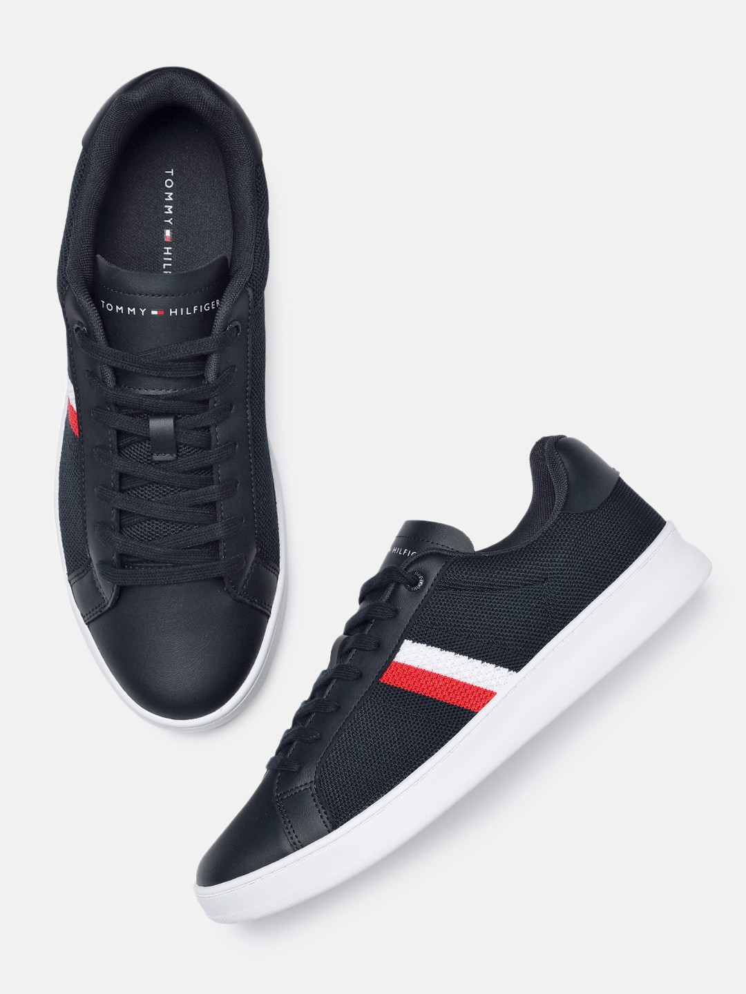 

Tommy Hilfiger Men Navy Blue CUPSOLE COURT STRIPES Woven Design Sneakers
