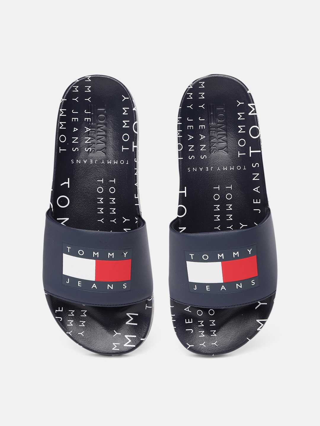 

Tommy Hilfiger Men Navy Blue Printed Heritage Pool Sliders