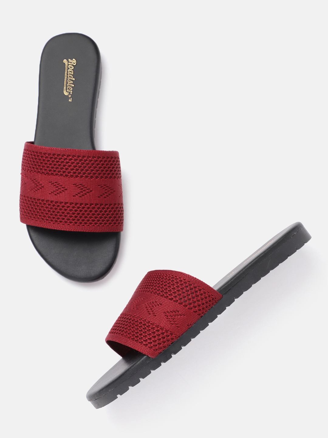 

Roadster Women Maroon Woven Design Open Toe Flats