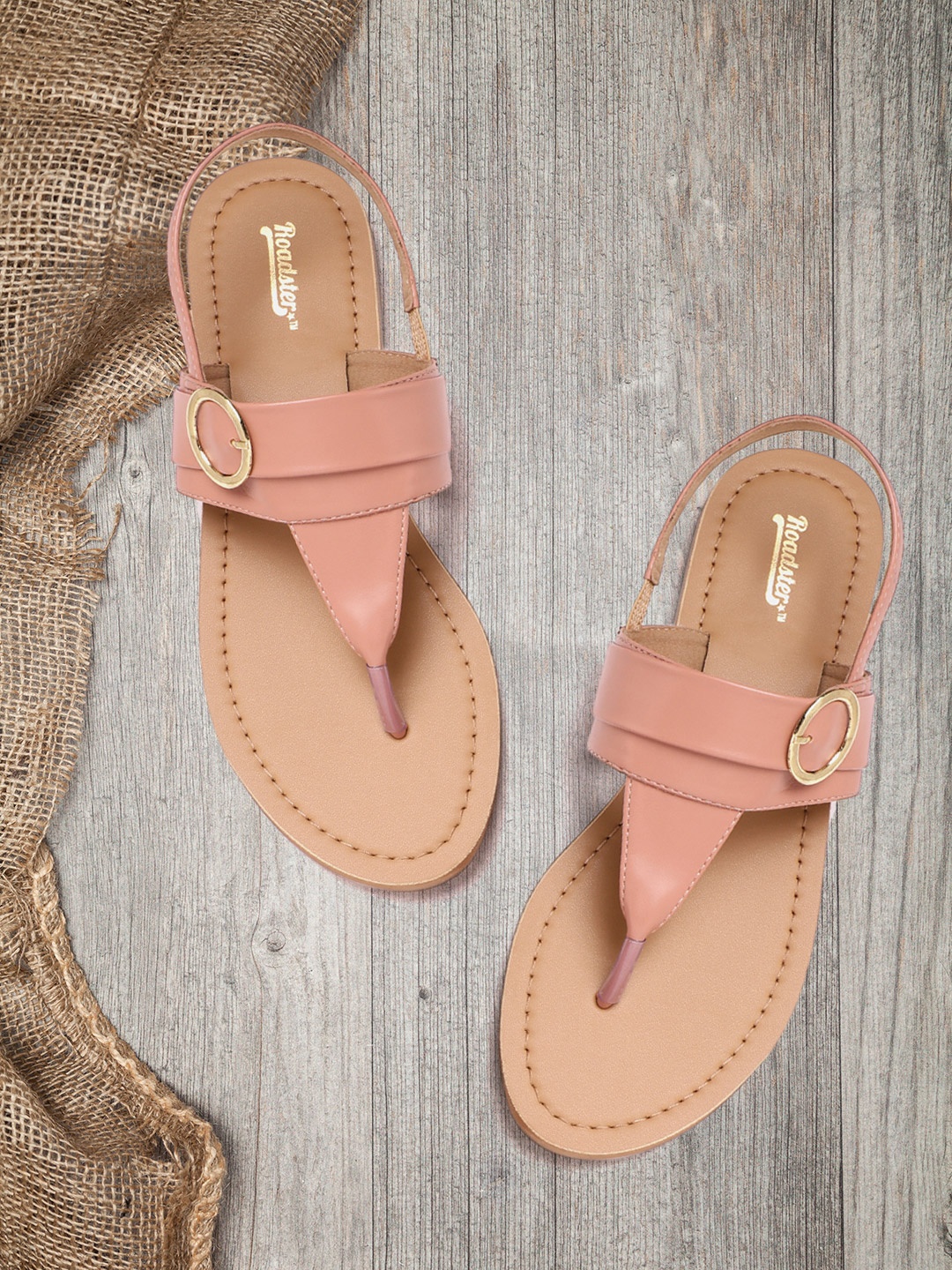 

Roadster Women Peach-Coloured Solid T-Strap Flats with Buckle Detail