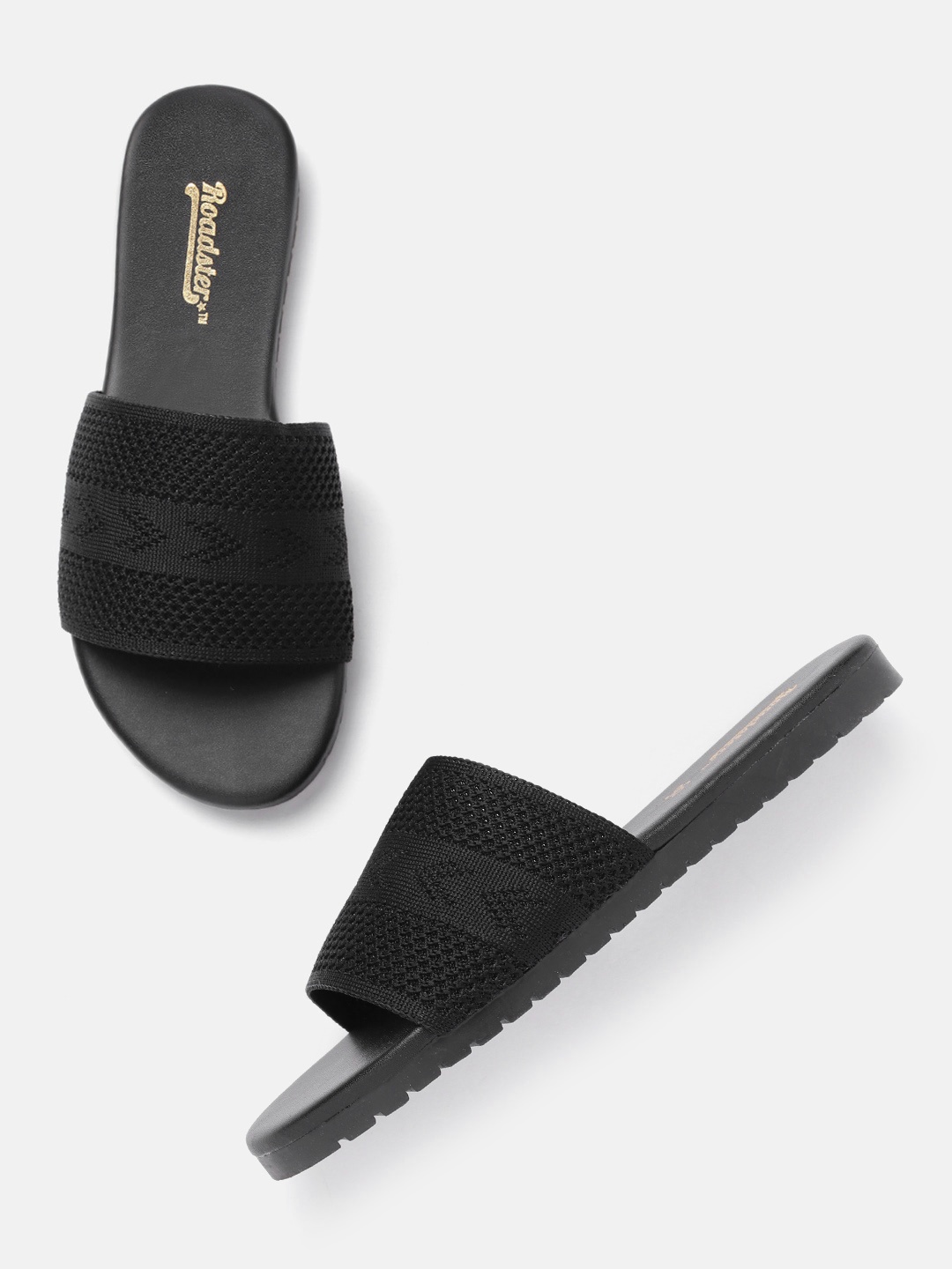 

Roadster Women Black Woven Design Open Toe Flats