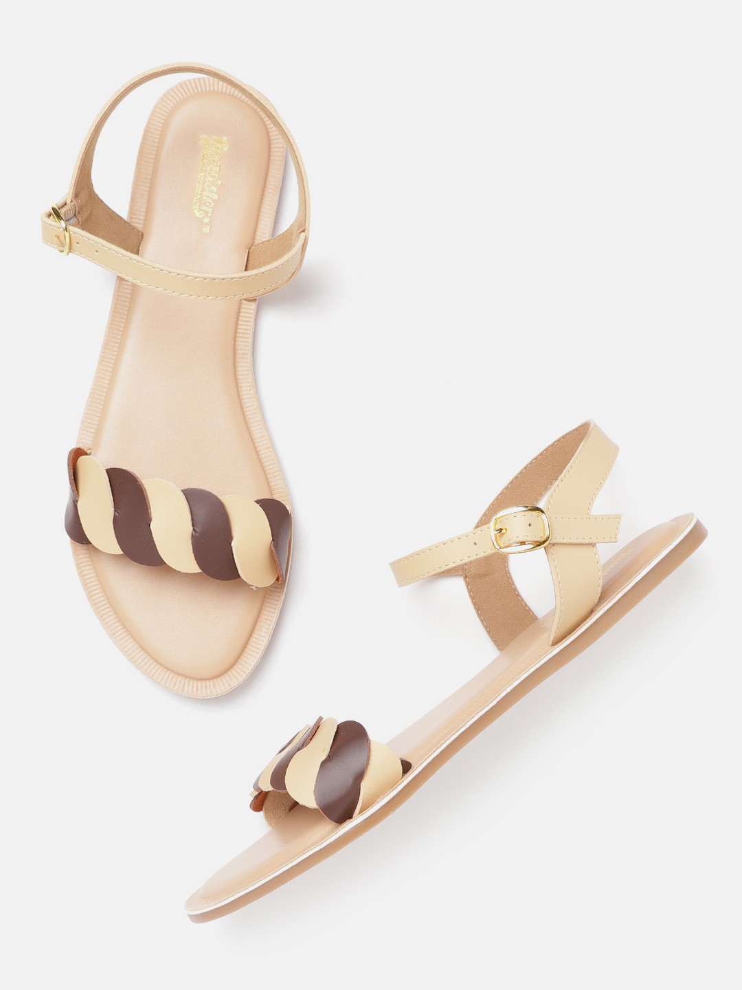 

Roadster Women Cream-Coloured & Coffee Brown Woven Design Open Toe Flats