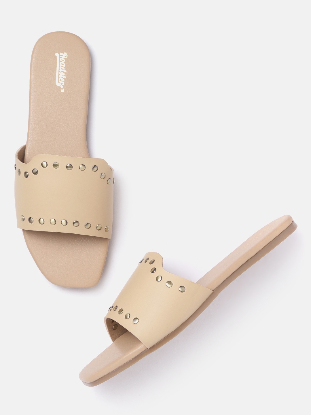 

Roadster Women Beige Solid Open Toe Flats with Studded Detail