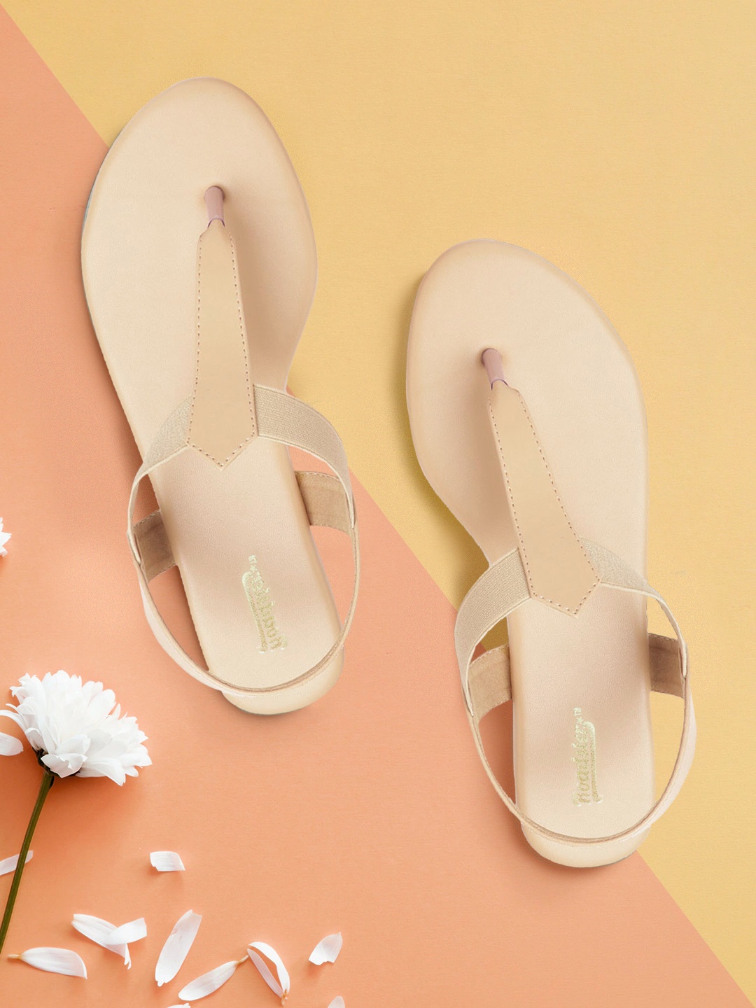 

Roadster Women Beige Solid T-Strap Flats