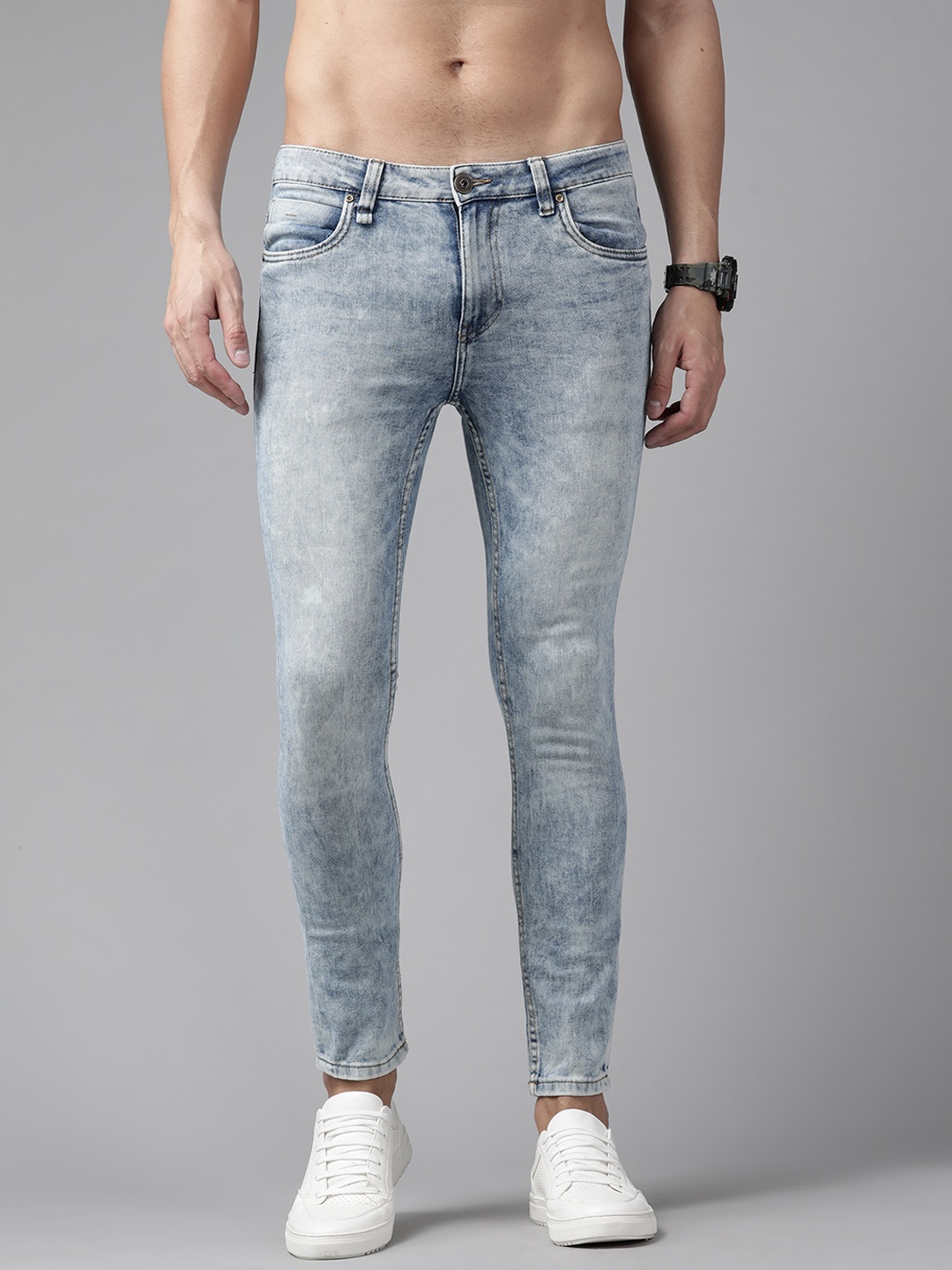 

Roadster Men Blue Super Skinny Fit Low-Rise Heavy Fade Acid Wash Stretchable Jeans