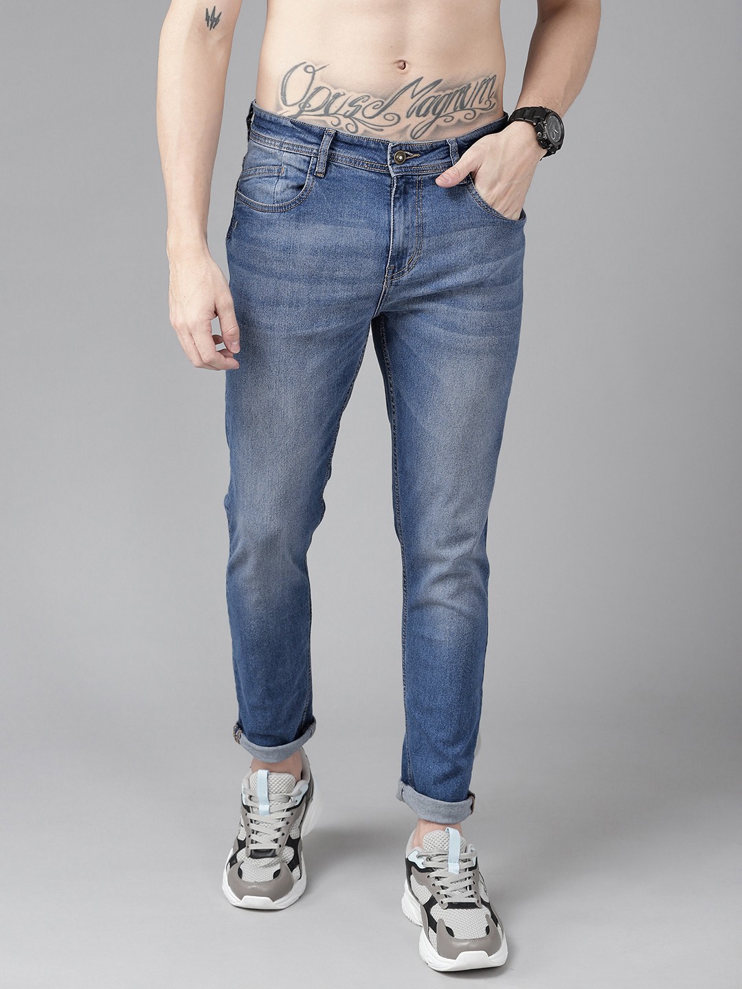 

Roadster The Lifestyle Co. Slim Tapered Fit Light Fade Stretchable Jeans, Navy blue