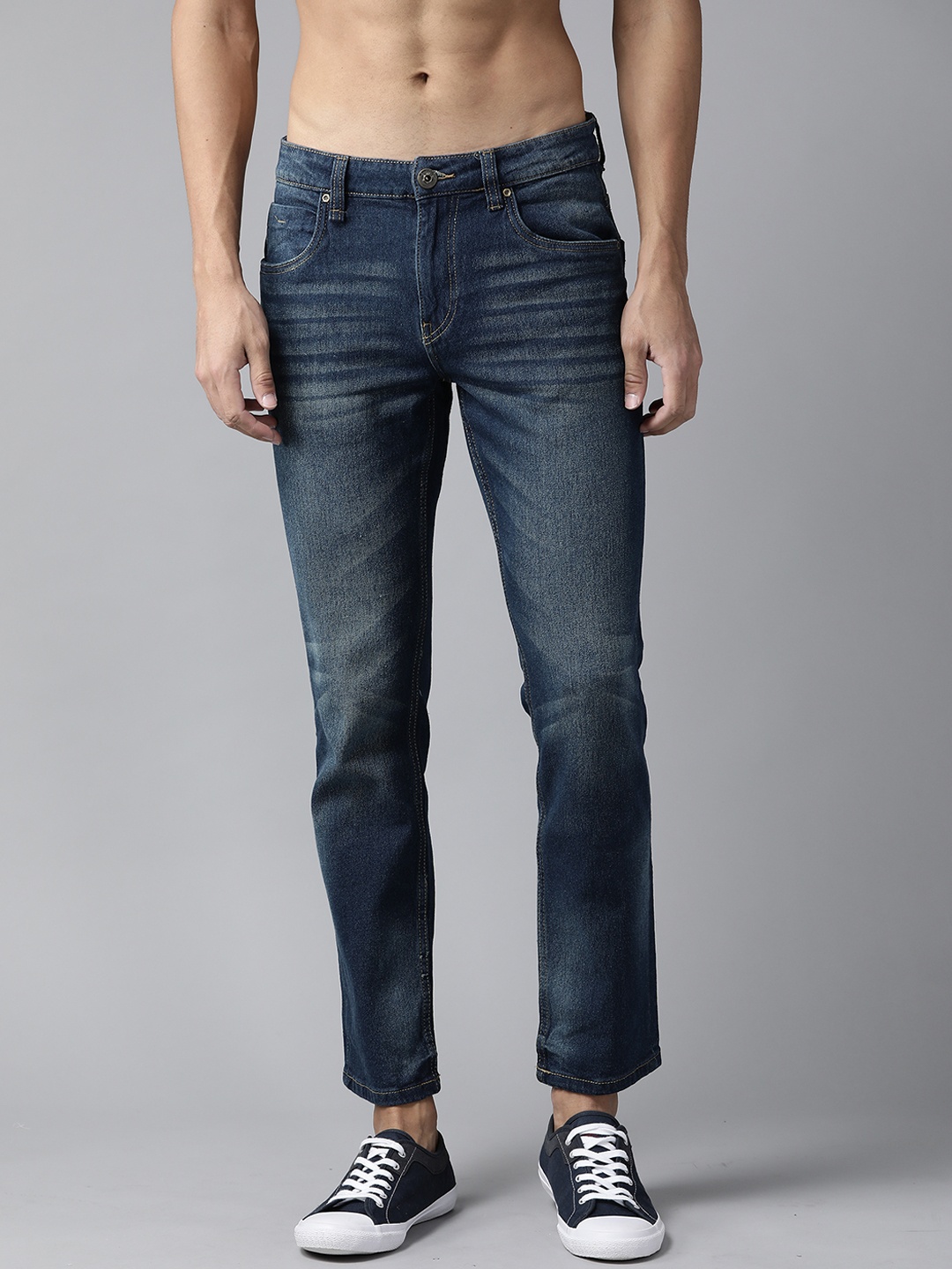 

Roadster Men Navy Blue Slim Fit Stretchable Cropped Jeans
