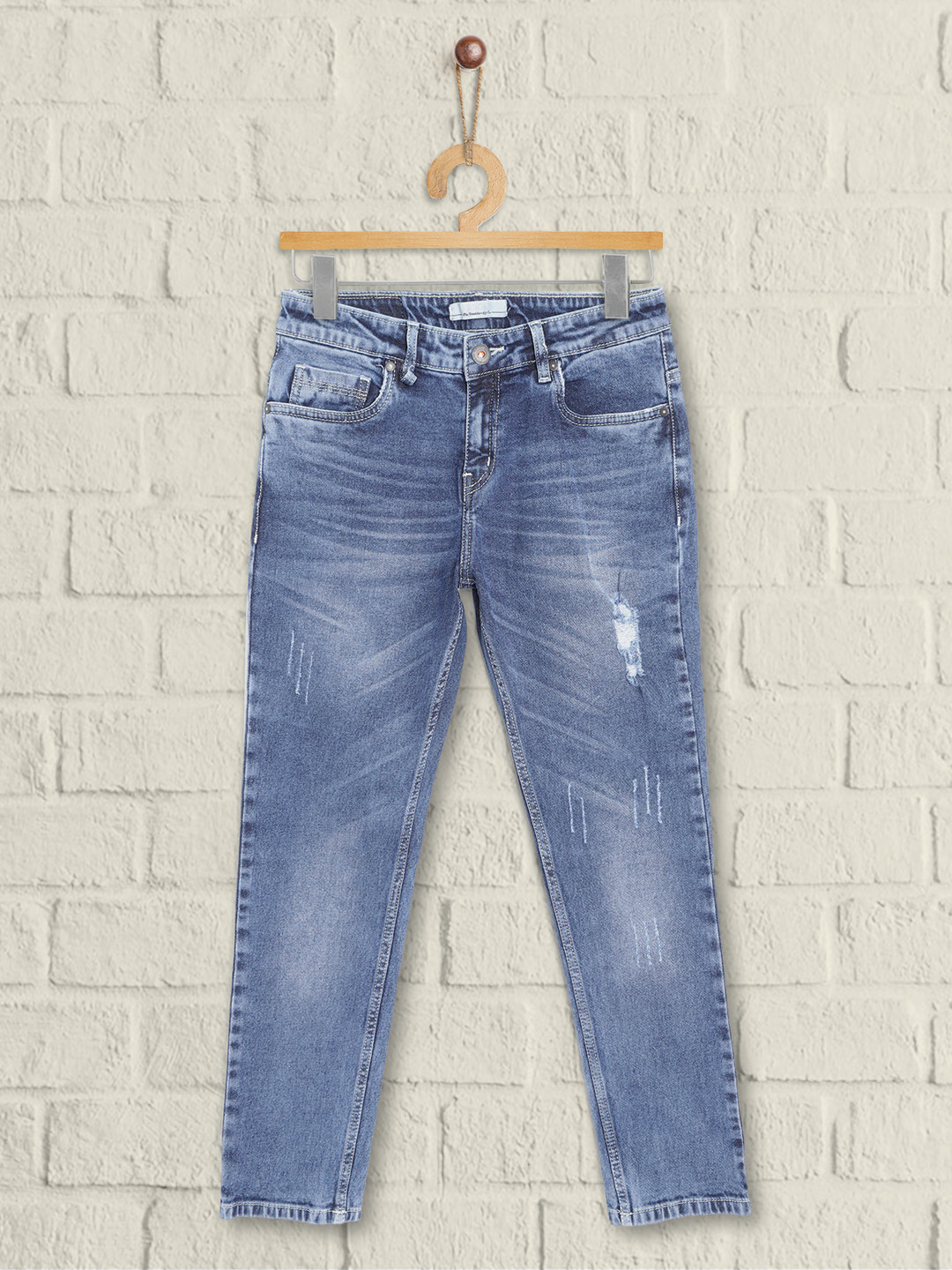 

UTH by Roadster Boys Blue Slim Fit Mildly Distressed Light Fade Stretchable Jeans