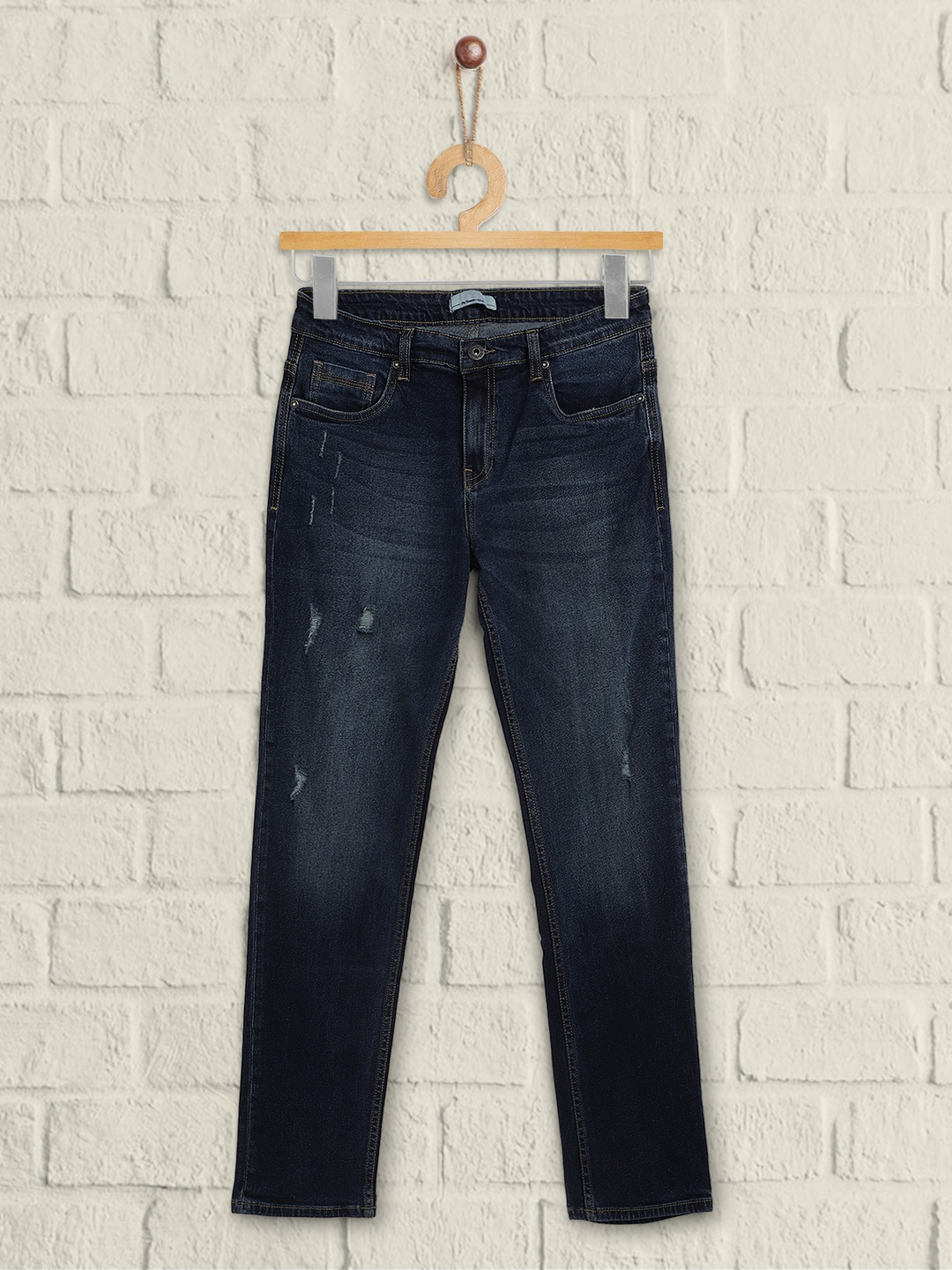 

UTH by Roadster Boys Navy Blue Slim Fit Low Distress Light Fade Stretchable Jeans