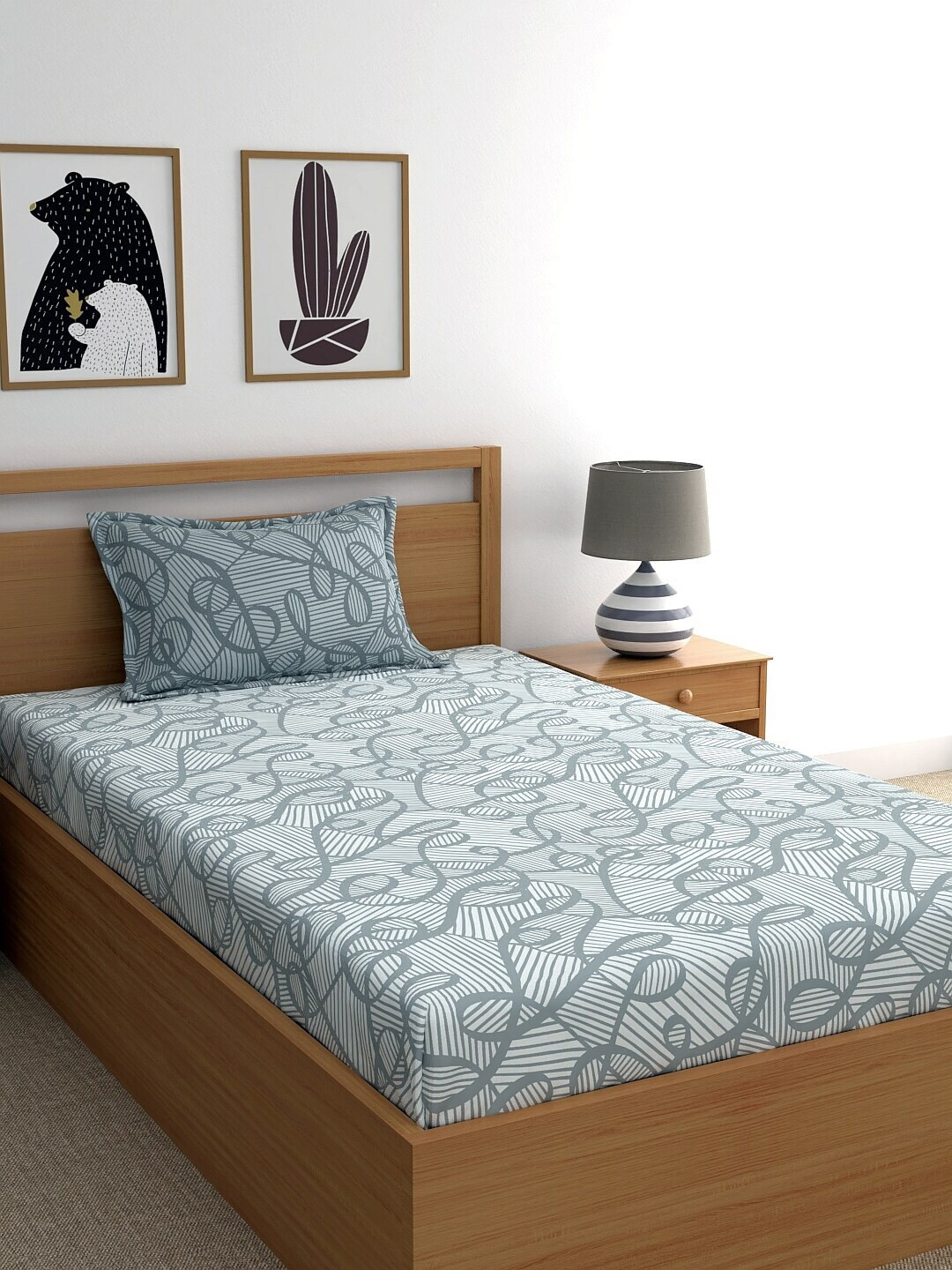 

Dreamscape Grey 140 TC Single Bedsheet with 1 Pillow Covers