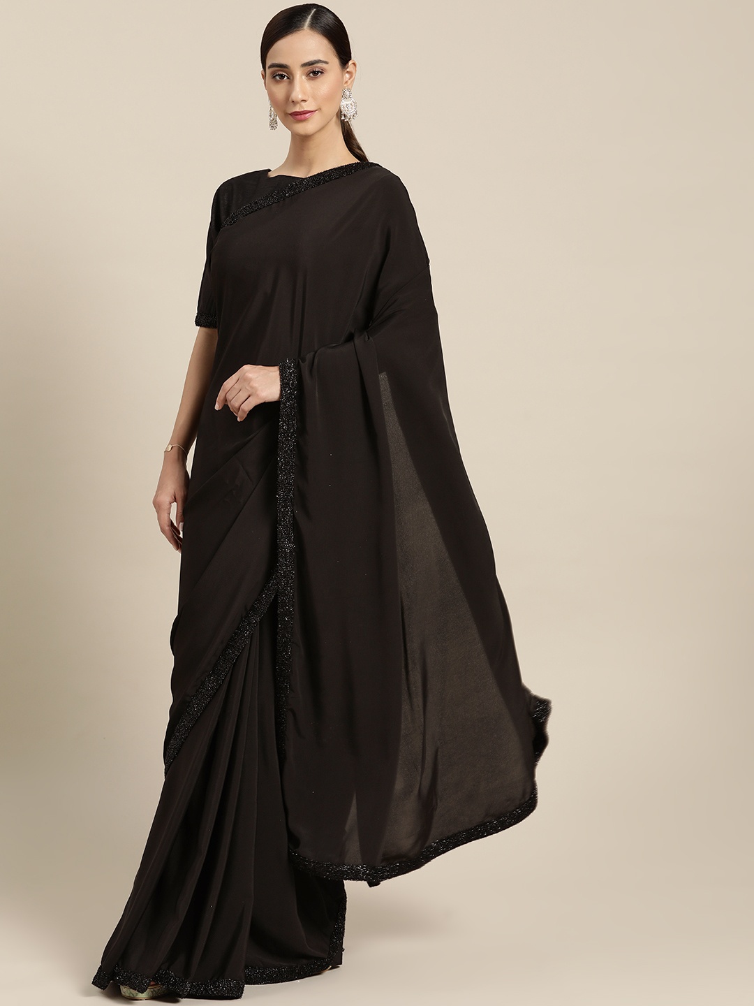 

all about you Black Solid Satin Saree