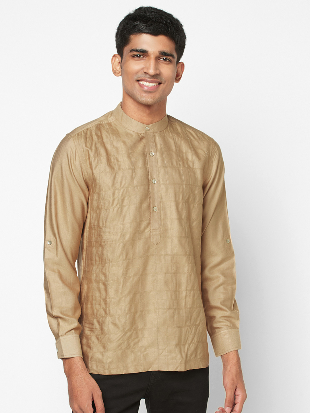 

Fabindia Men Beige Self Checked Slim Fit Casual Shirt