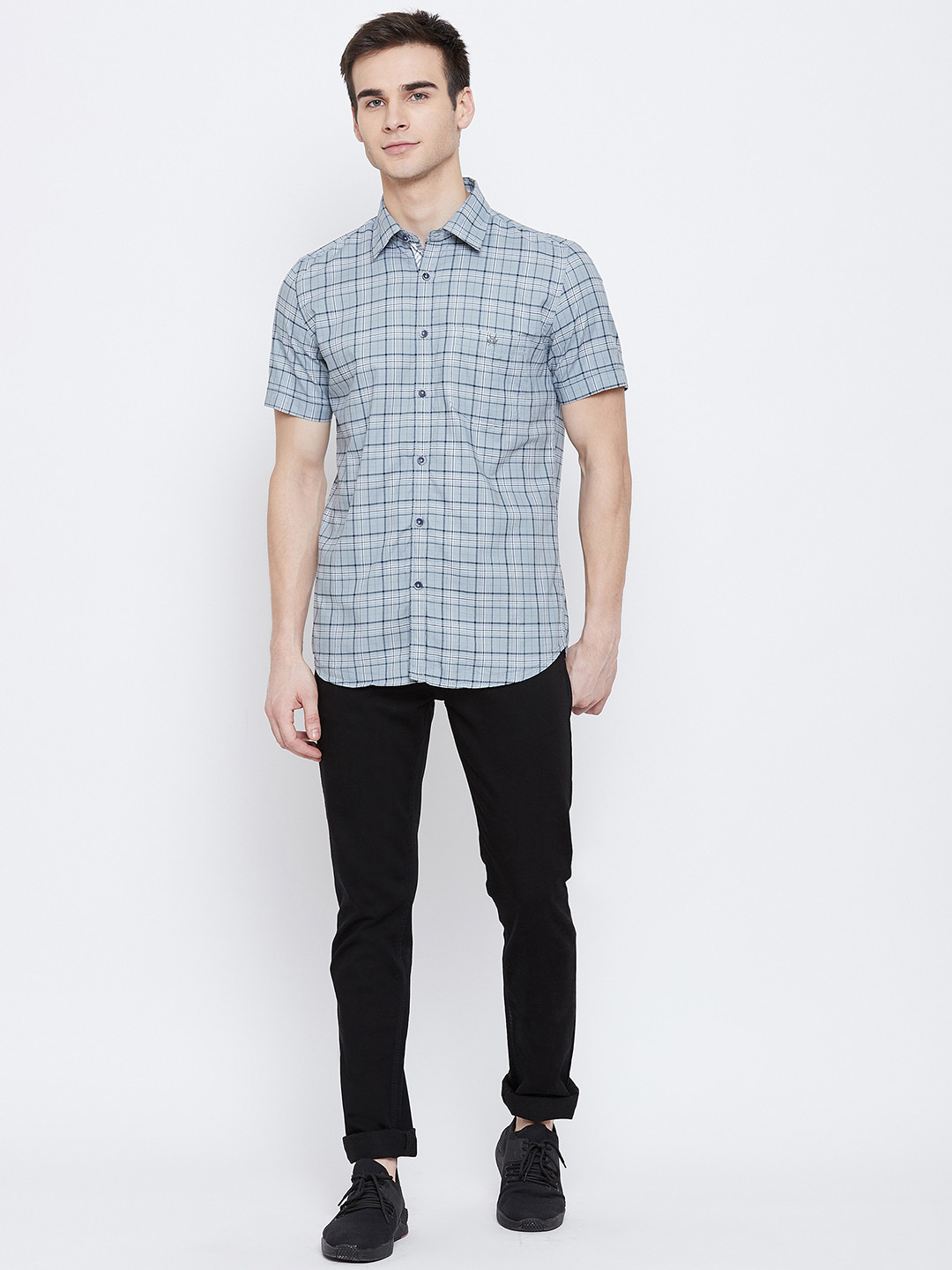

Crimsoune Club Men Blue Slim Fit Tartan Checks Checked Casual Shirt