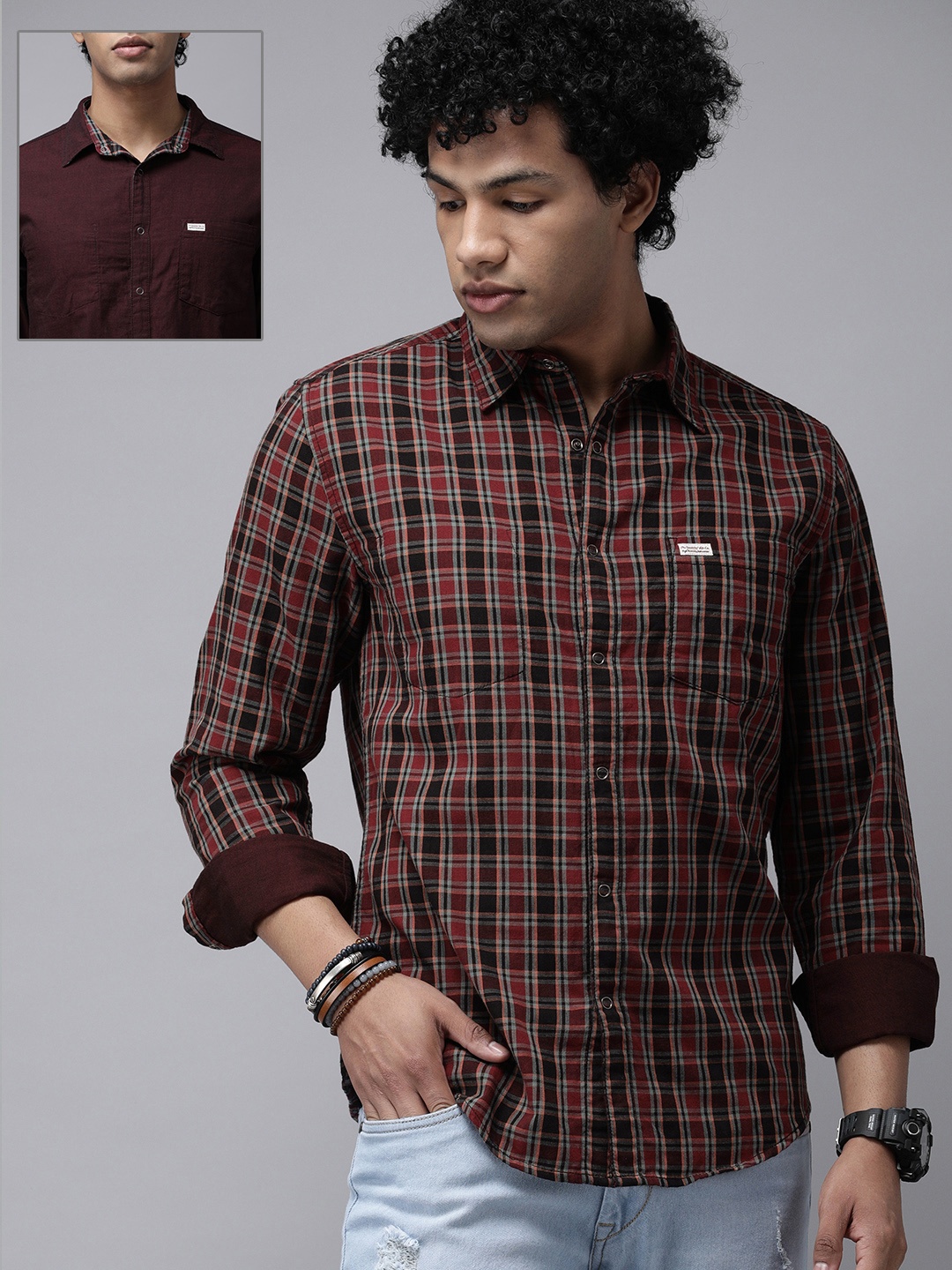 

Roadster Men Maroon Checked Pure Cotton Reversible Casual Shirt