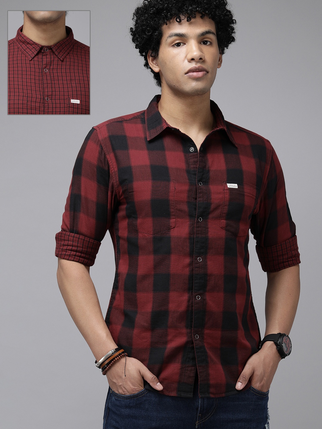 

Roadster Men Red & Black Buffalo Checks Opaque Checked Casual Reversible Shirt