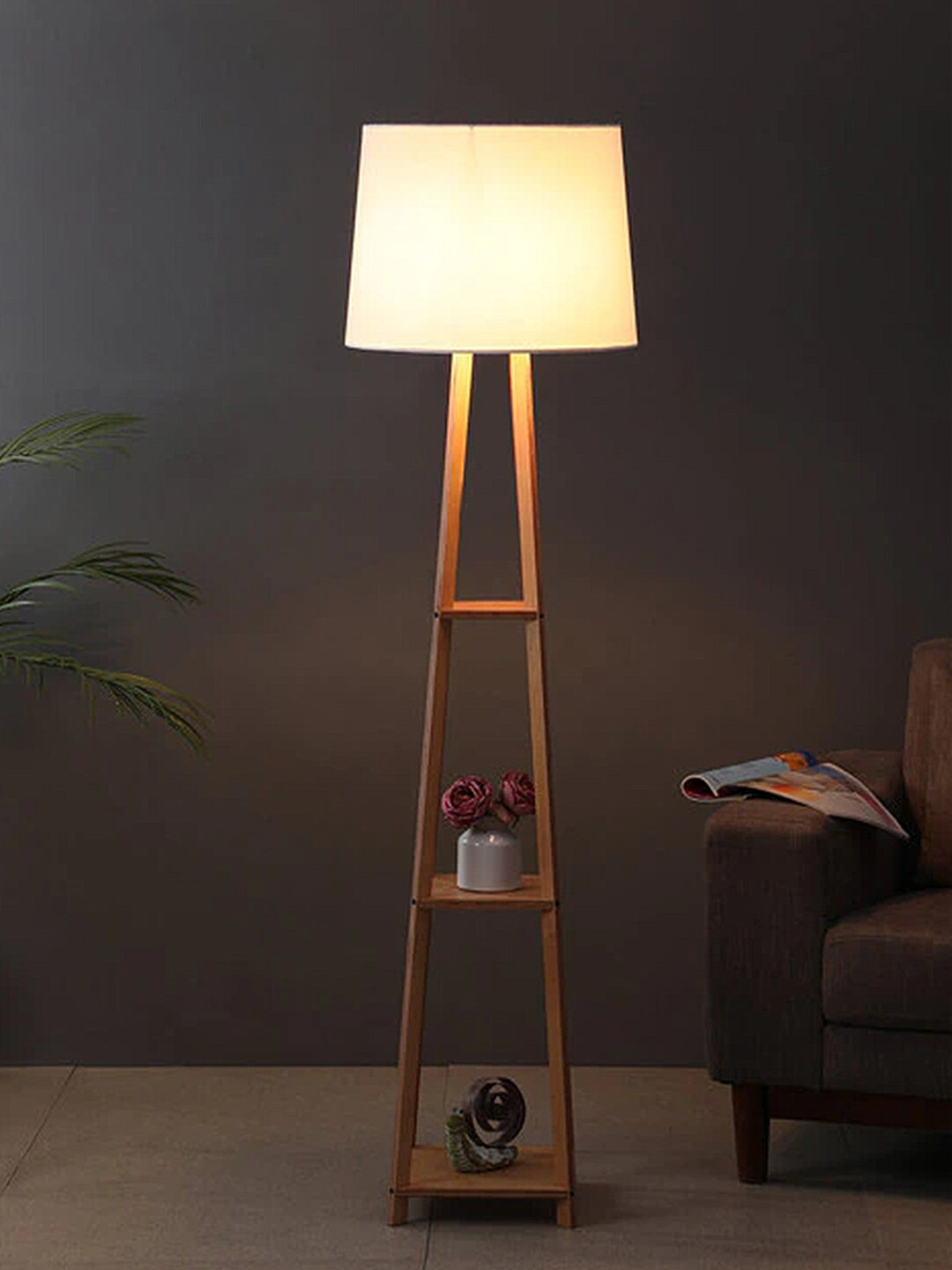 

SANDED EDGE White & Brown Contemporary Shelf Lamp with Shade