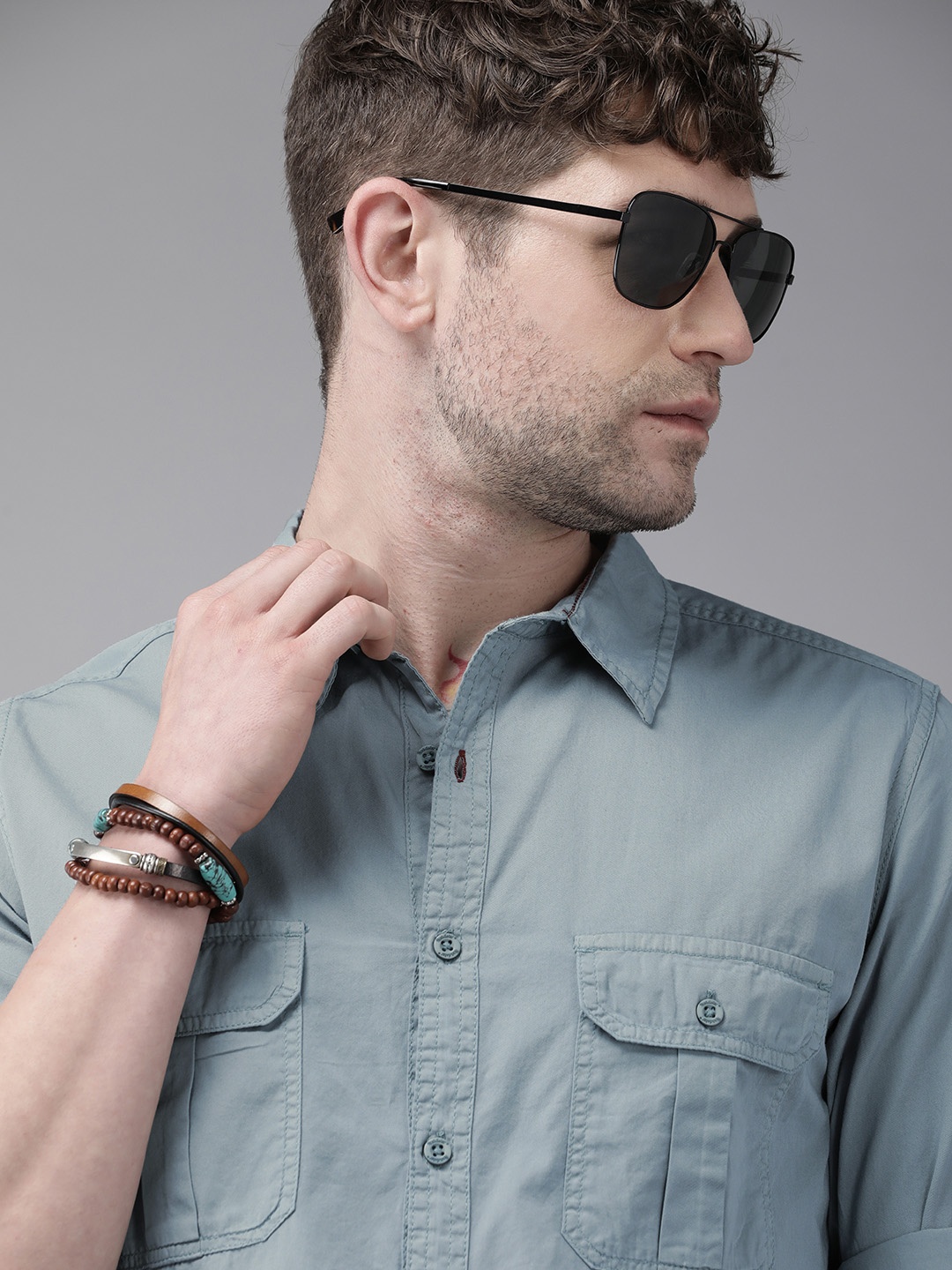 

Roadster Men Steel Blue Opaque Casual Shirt