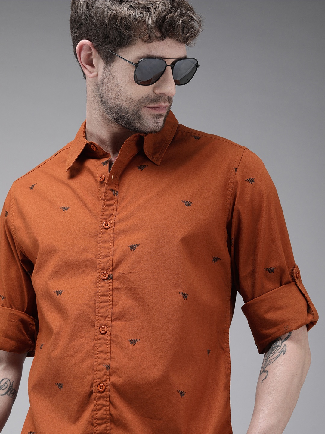 

Roadster Men Rust Brown Opaque Printed Casual Shirt