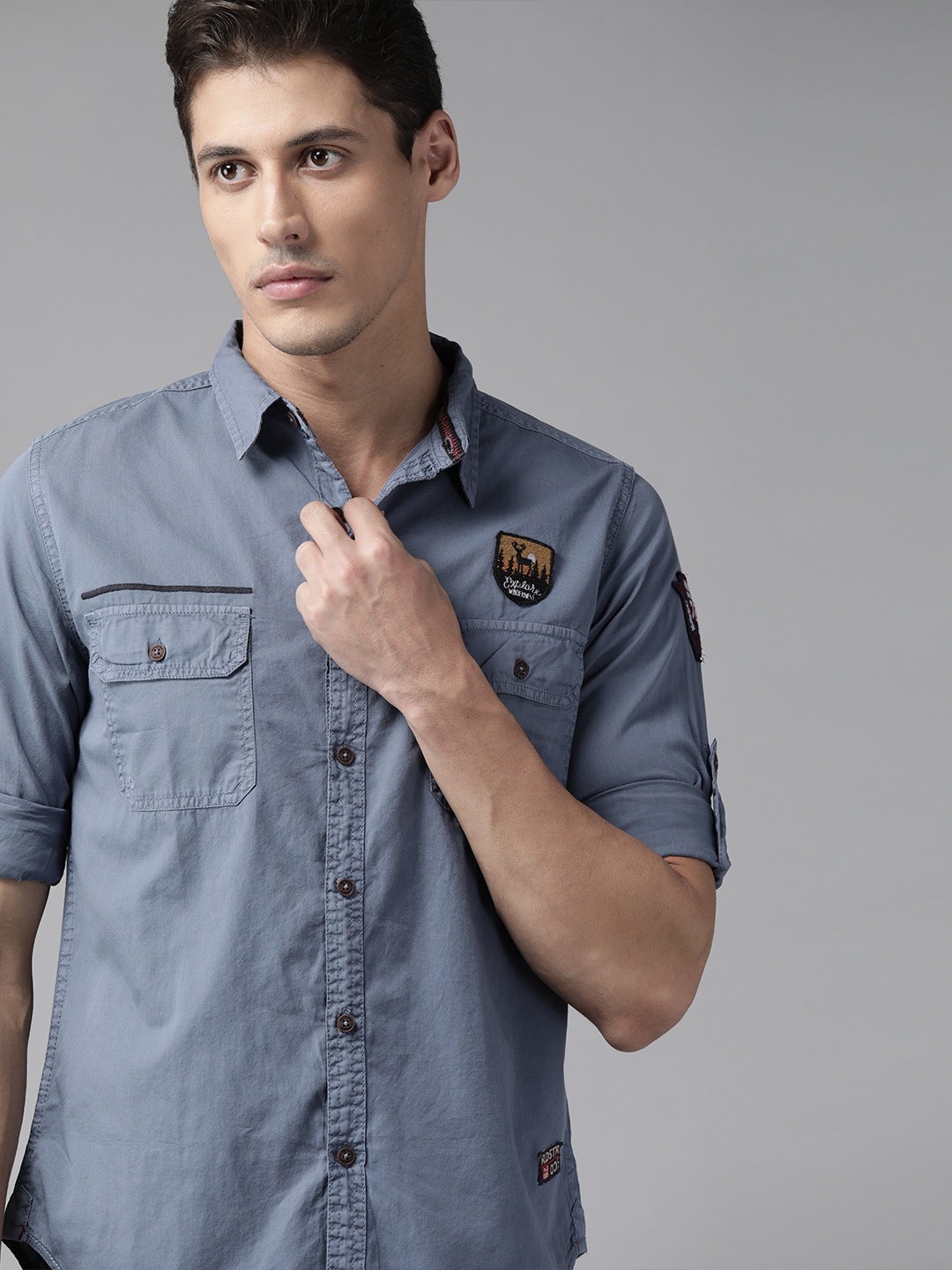

Roadster Men Blue Opaque Cotton Casual Shirt