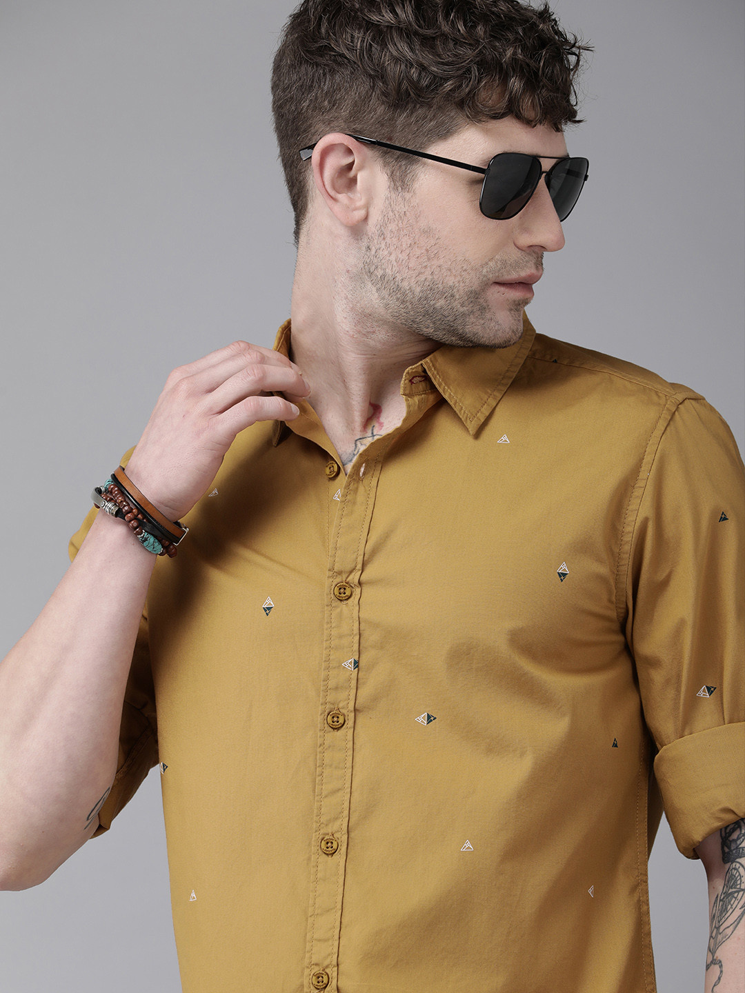 

Roadster Men Mustard Yellow Opaque Printed Casual Shirt