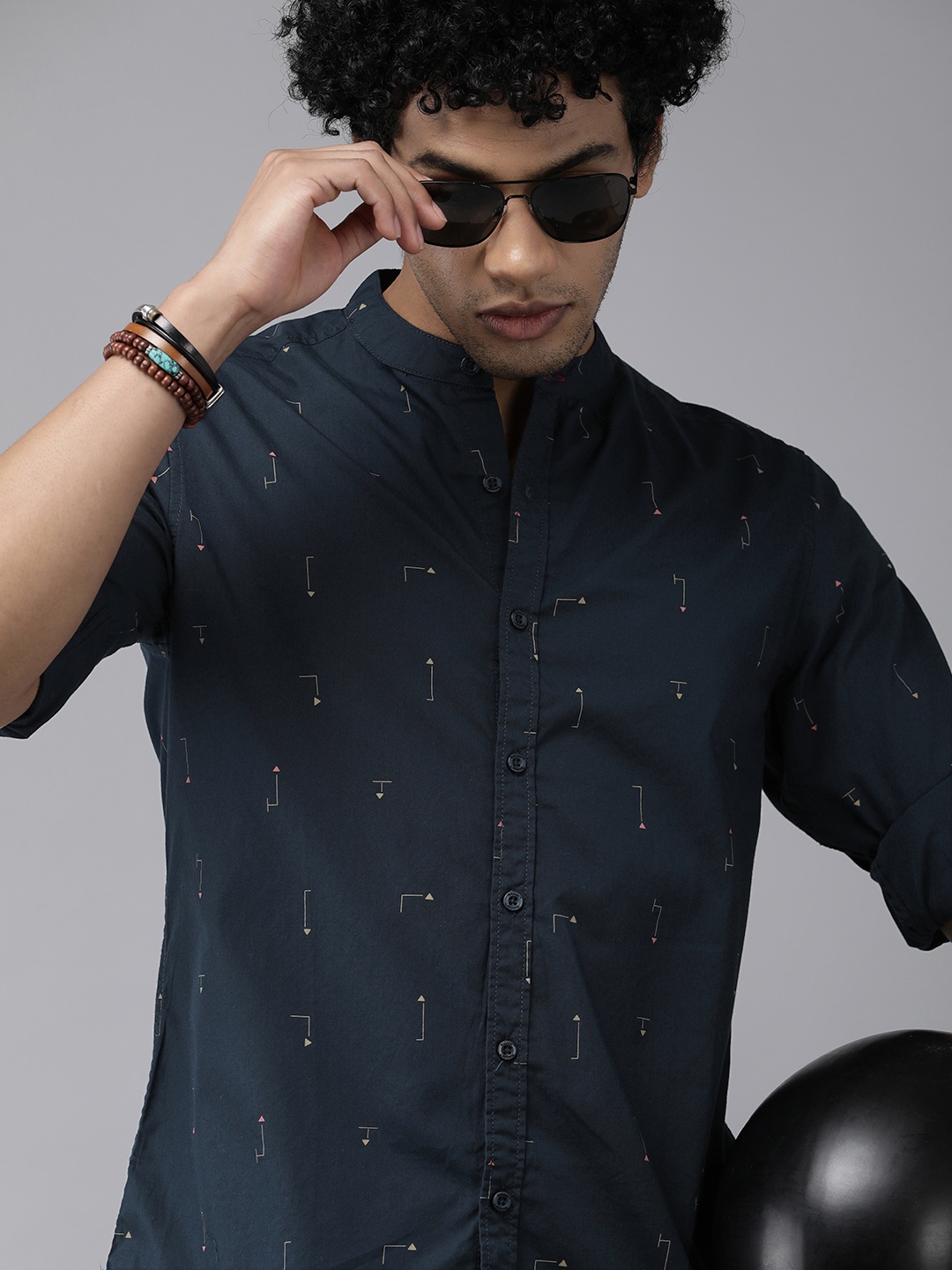 

Roadster Men Navy Blue Pure Cotton Printed Casual Shirt