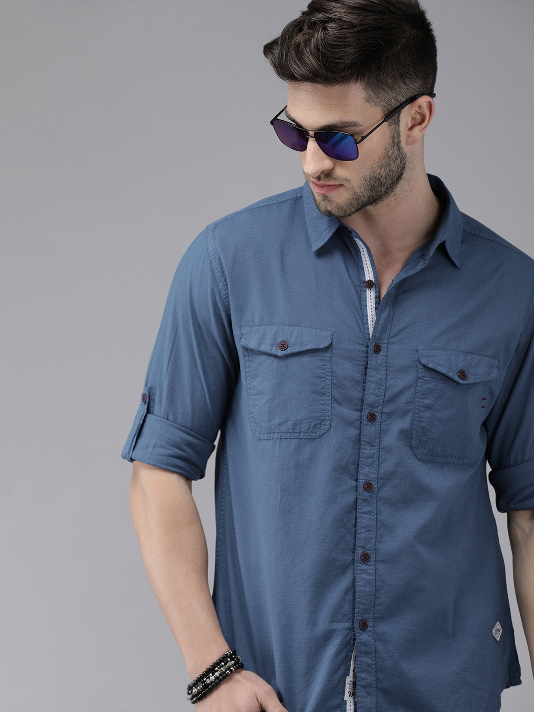 

Roadster Men Blue Self Designed Casual Shirt