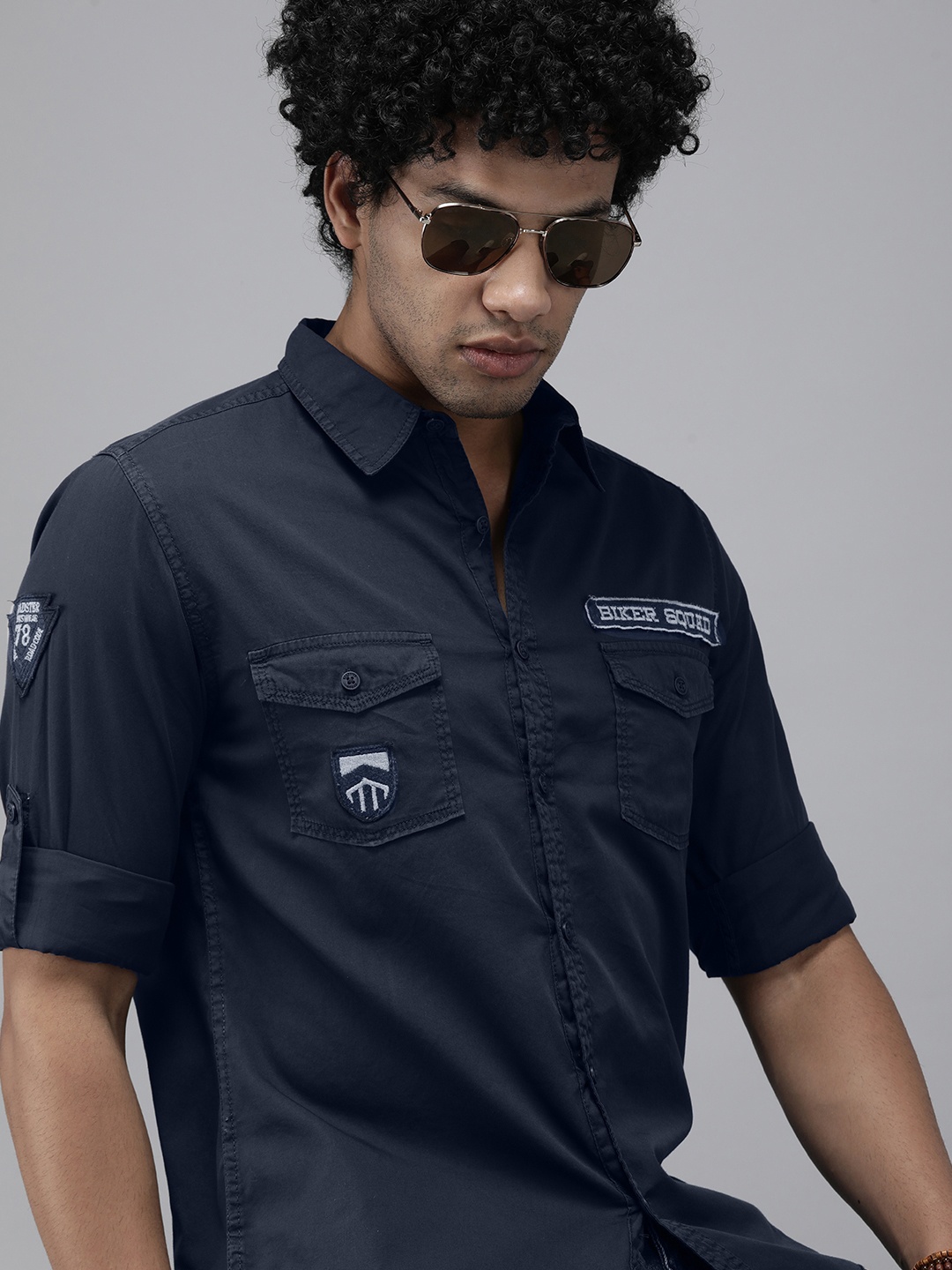 

Roadster Men Navy Blue Printed Casual Shirt