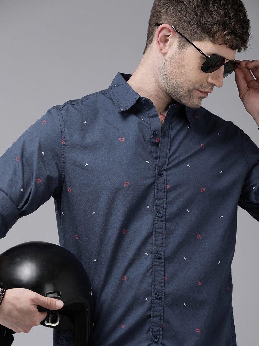 

Roadster Men Blue Opaque Printed Casual Shirt