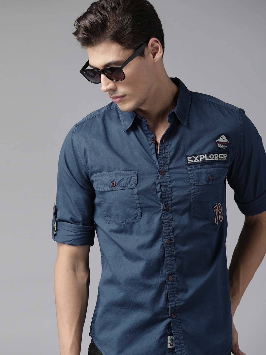 

Roadster Men Navy Blue Opaque Cotton Casual Shirt