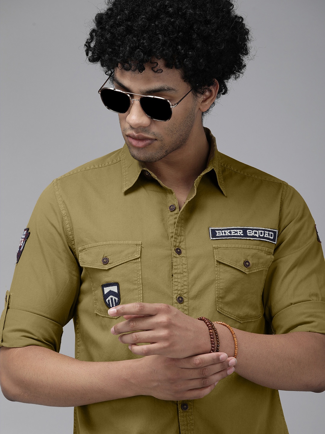 

Roadster Men Khaki & Black Printed Casual Shirt