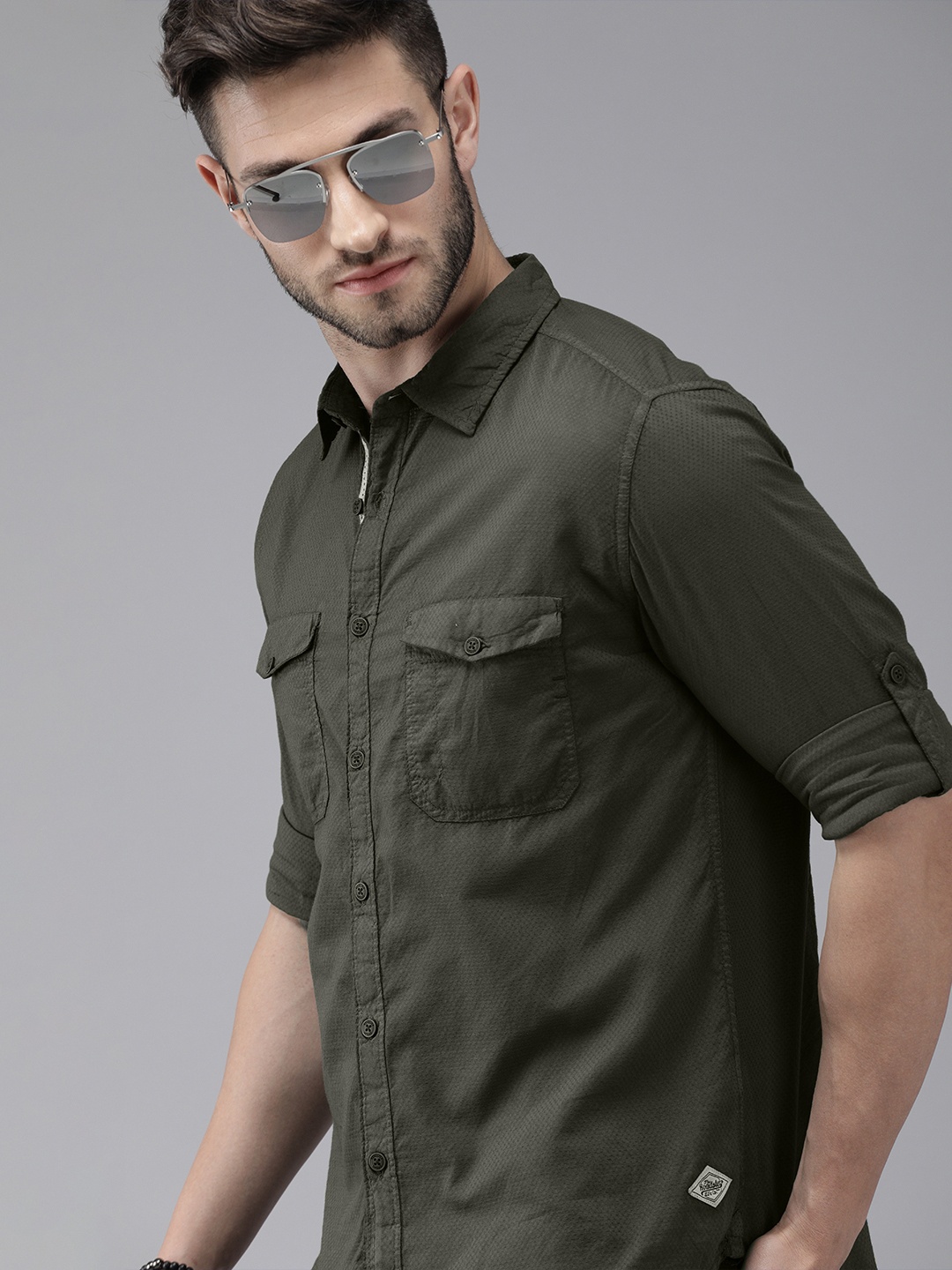 

Roadster Men Green Self Designed Sustainable Casual Shirt