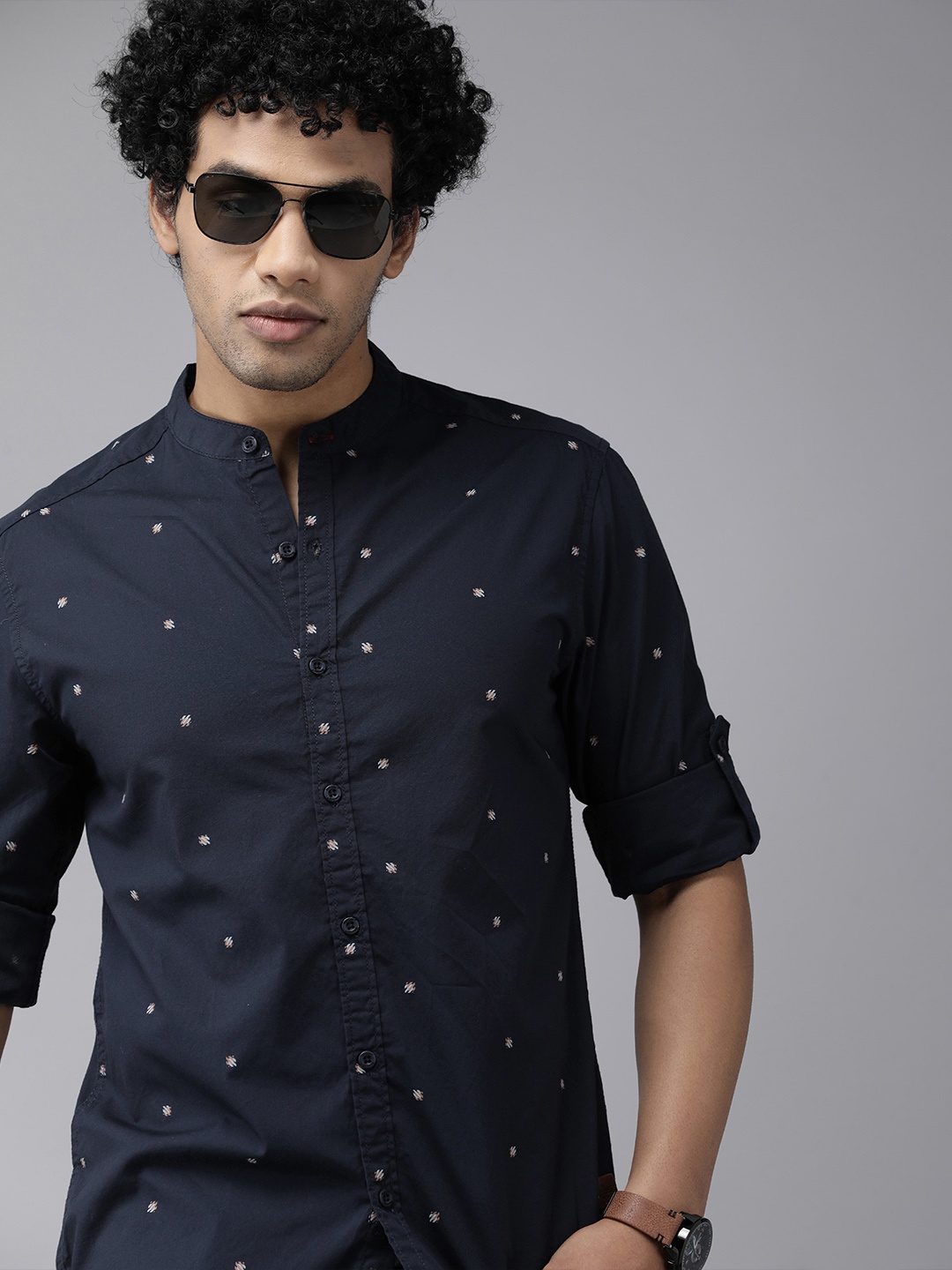 

Roadster Men Navy Blue Opaque Printed Casual Shirt