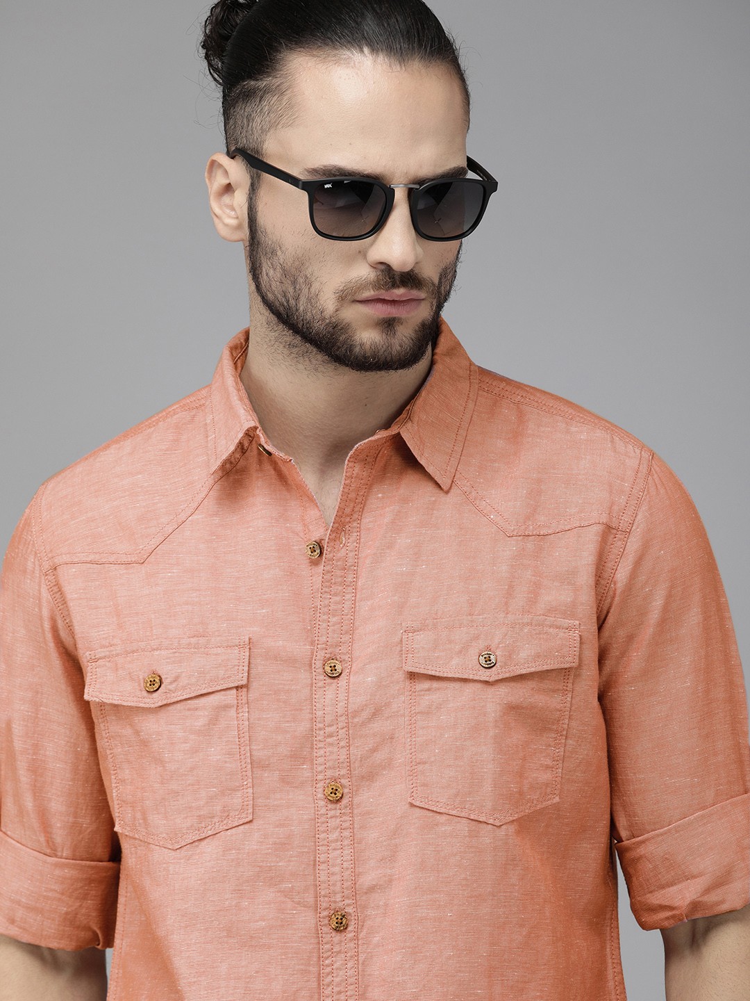 

Roadster Men Orange Solid Casual Shirt